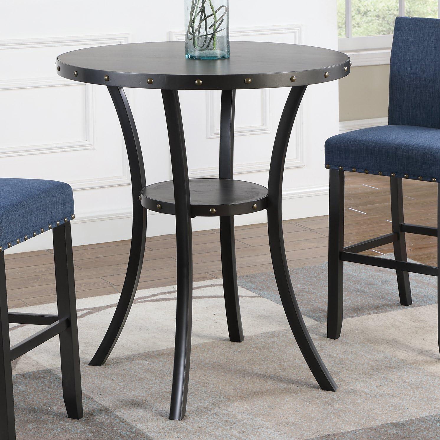 Roundhill Furniture Biony 36" Round Bistro Set with 2 Pub-Chairs in Espresso/Blue