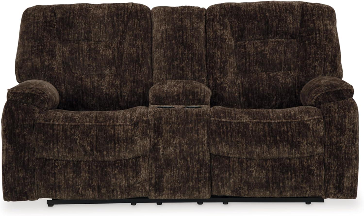 Brown Velvet Manual Reclining Loveseat with Storage and Cup Holders