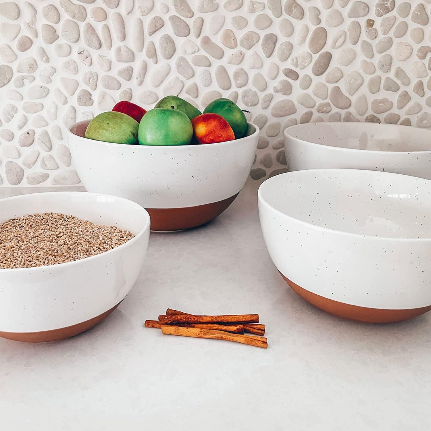 Modern White and Terracotta Ceramic Nesting Bowls Set