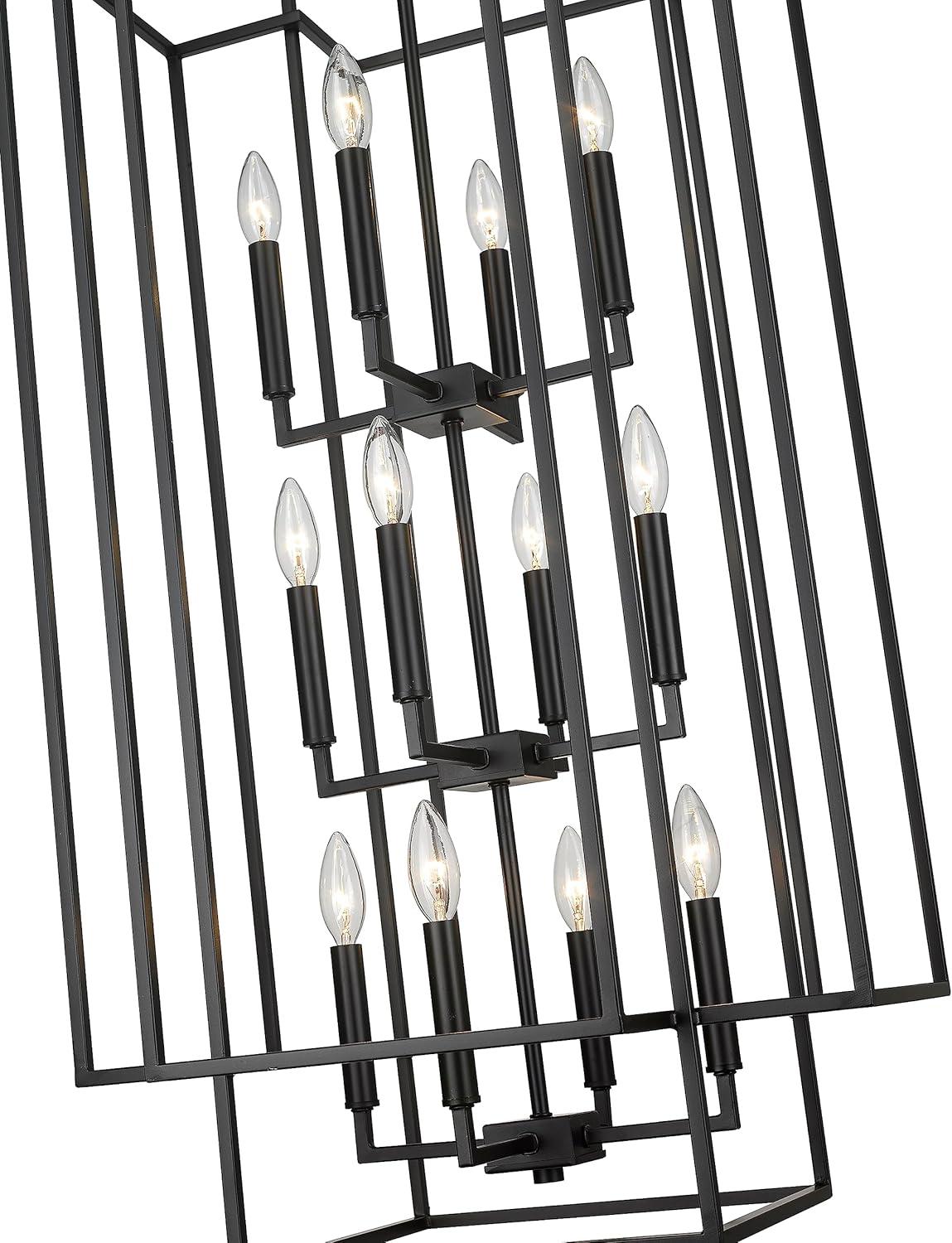 Matte Black 12-Light Geometric Cage Pendant