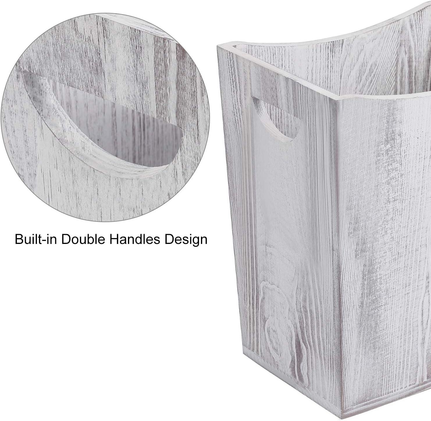 2-Gallon Farmhouse Style Wood Wastebaskets,Grayish-white