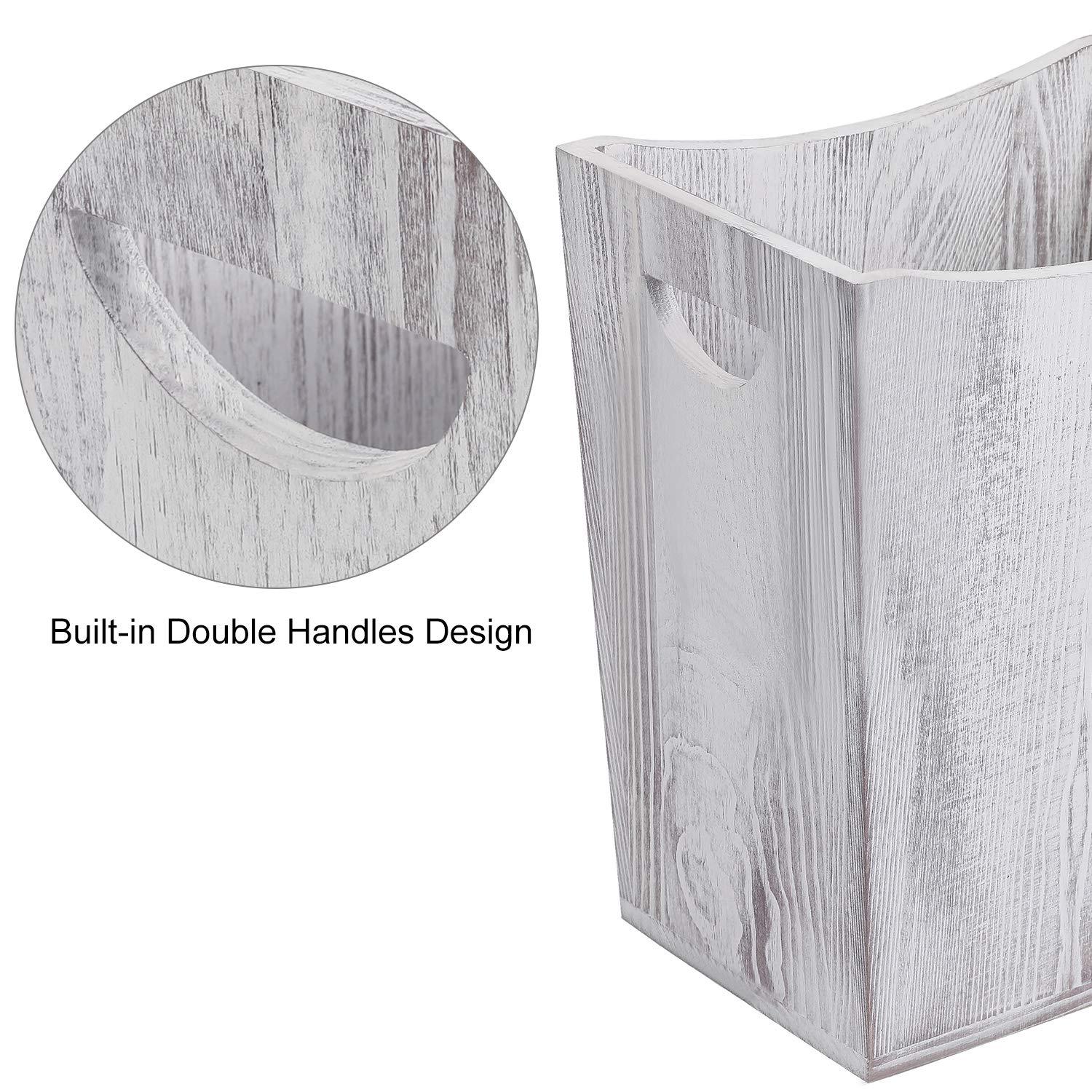 2-Gallon Farmhouse Style Wood Wastebaskets,Grayish-white
