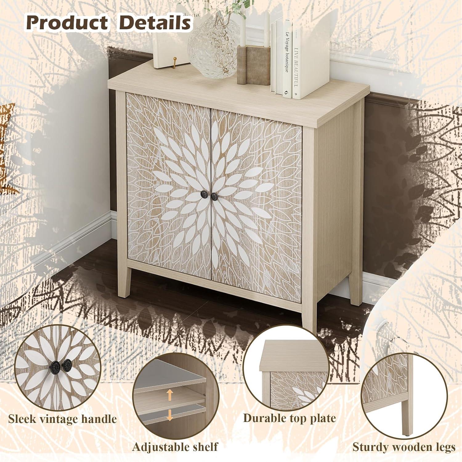 Alcott Hill® 2-door Accent Cabinet With An Adjustable Shelf And Exquisite Creative Carving