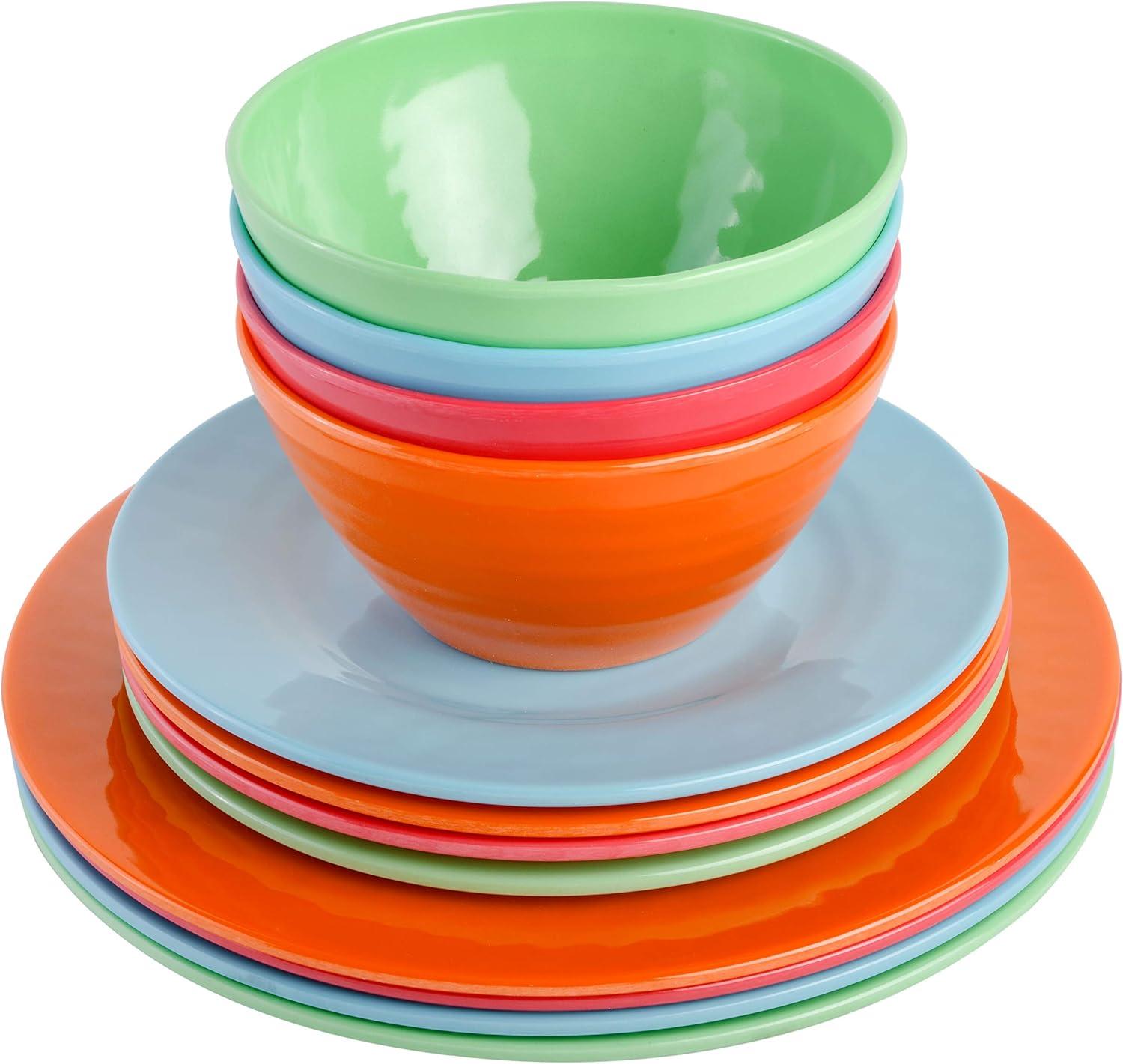 Gibson Brist 12 Piece Melamine Dinnerware Set in Assorted Colors