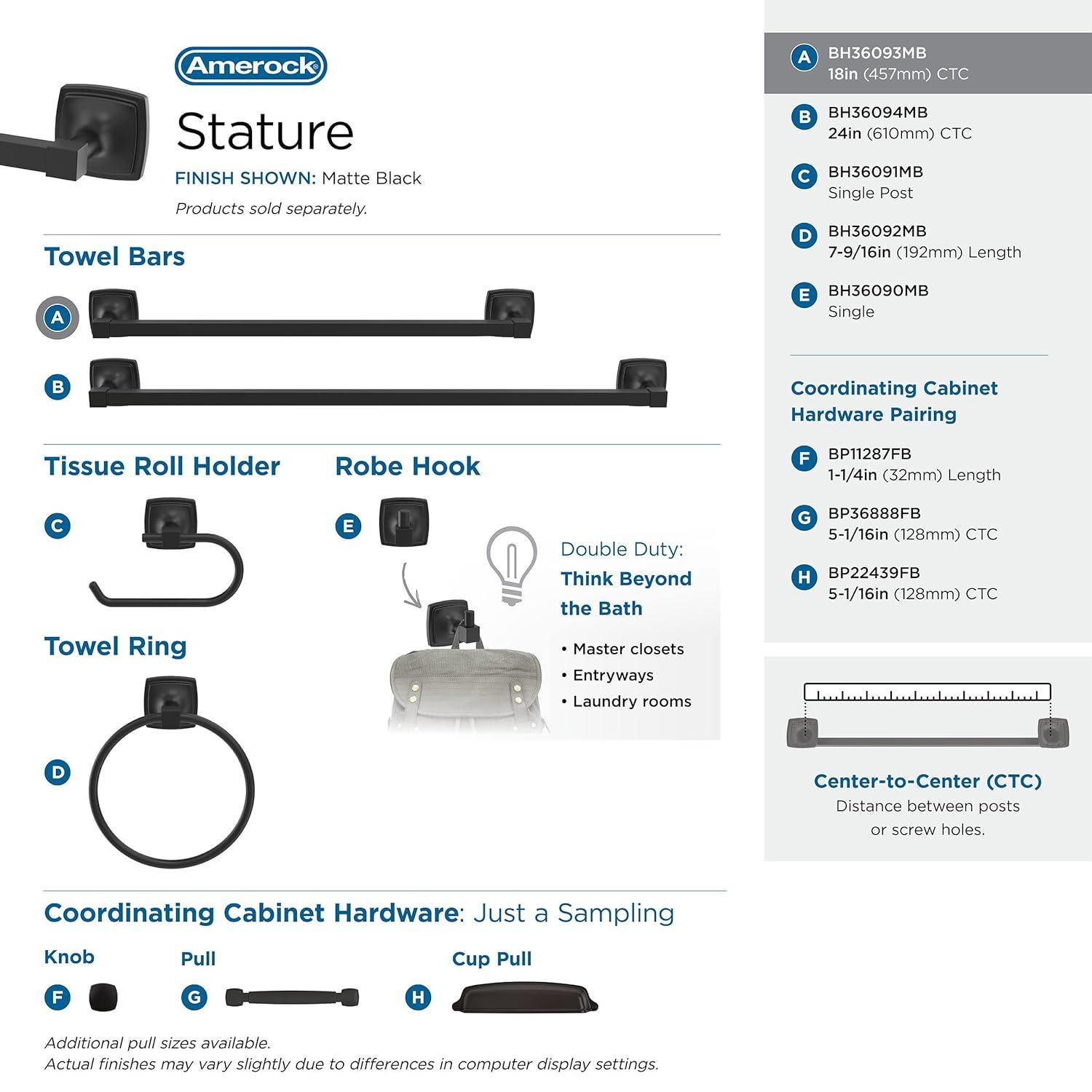 Amerock Stature Matte Black 18 inch (457mm) Towel Bar