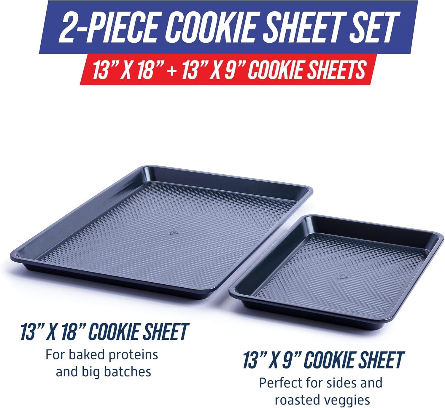 Blue Aluminum Non-Stick Rectangle Sheet Pan Set