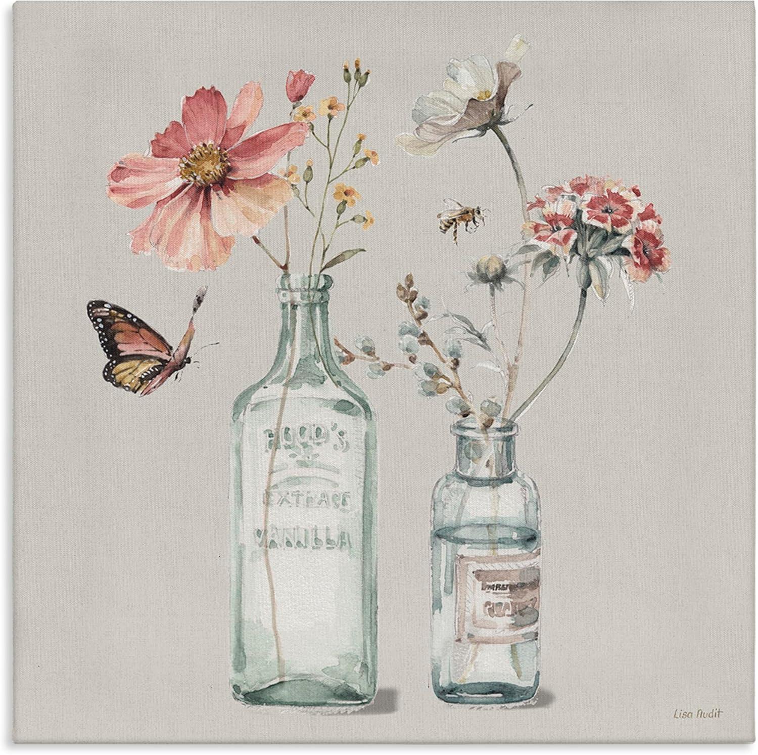 Stupell Industries Flower Jar Butterfly Painting, 17" x 17"