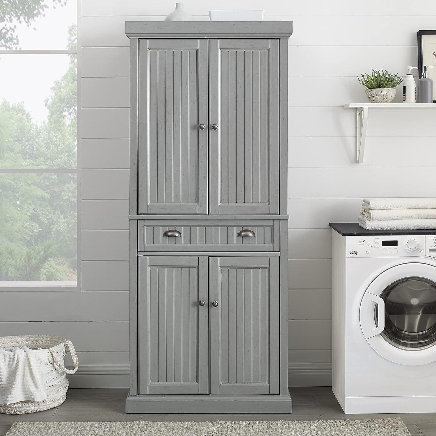 Seaside Distressed Gray 72'' Coastal Kitchen Pantry