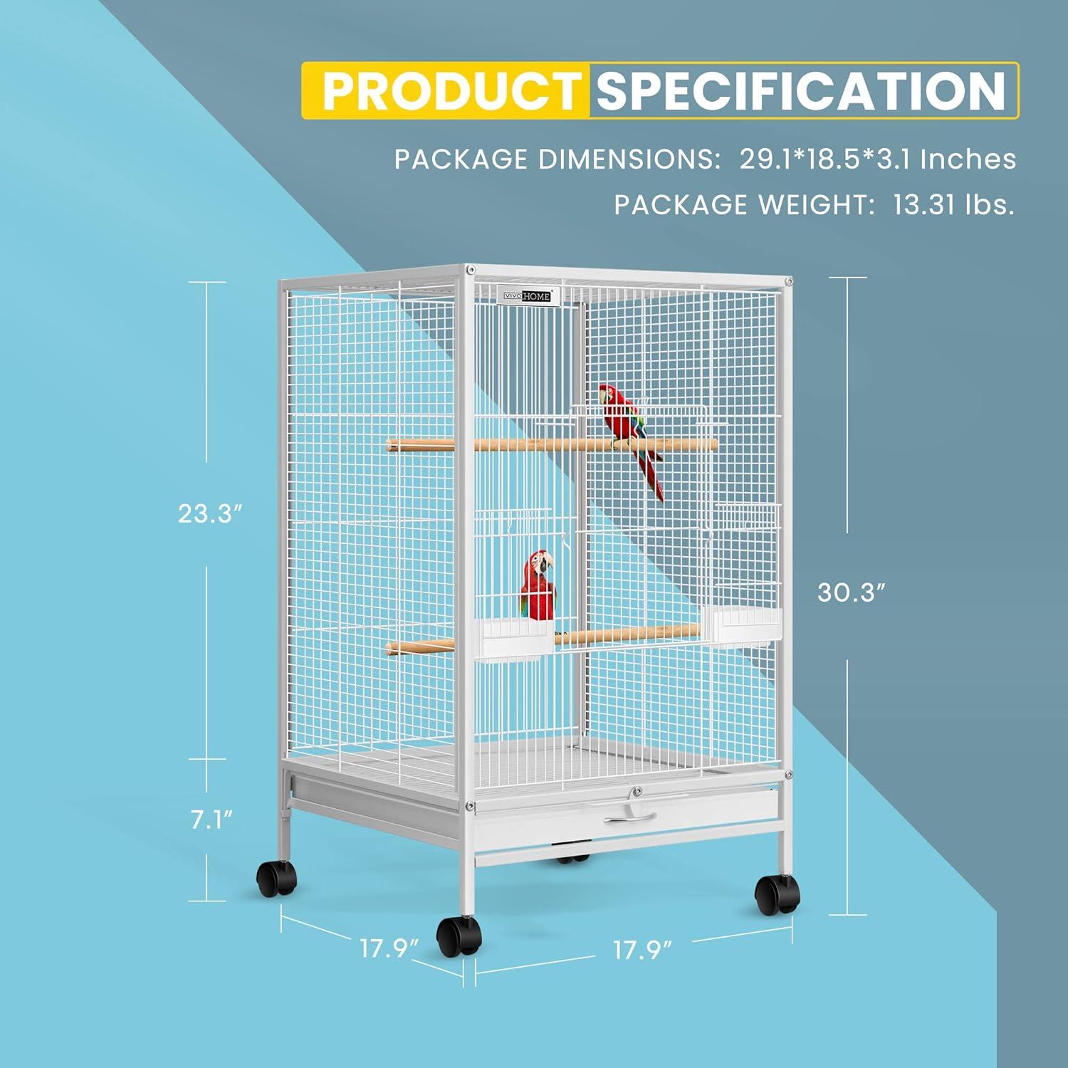 White 30-Inch Wrought Iron Bird Cage with Rolling Stand