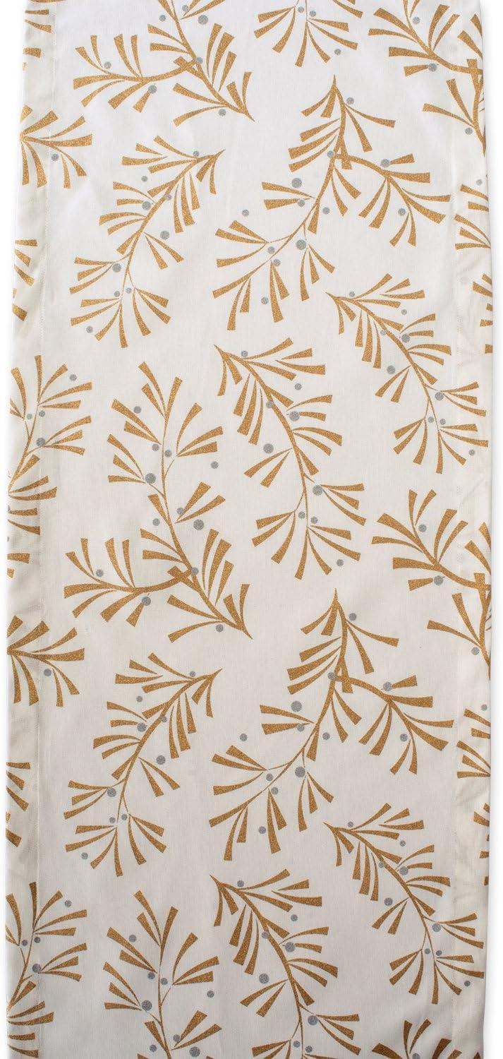 DII 14x108" Modern Cotton Metallic Holly Leaves Table Runner in Gold