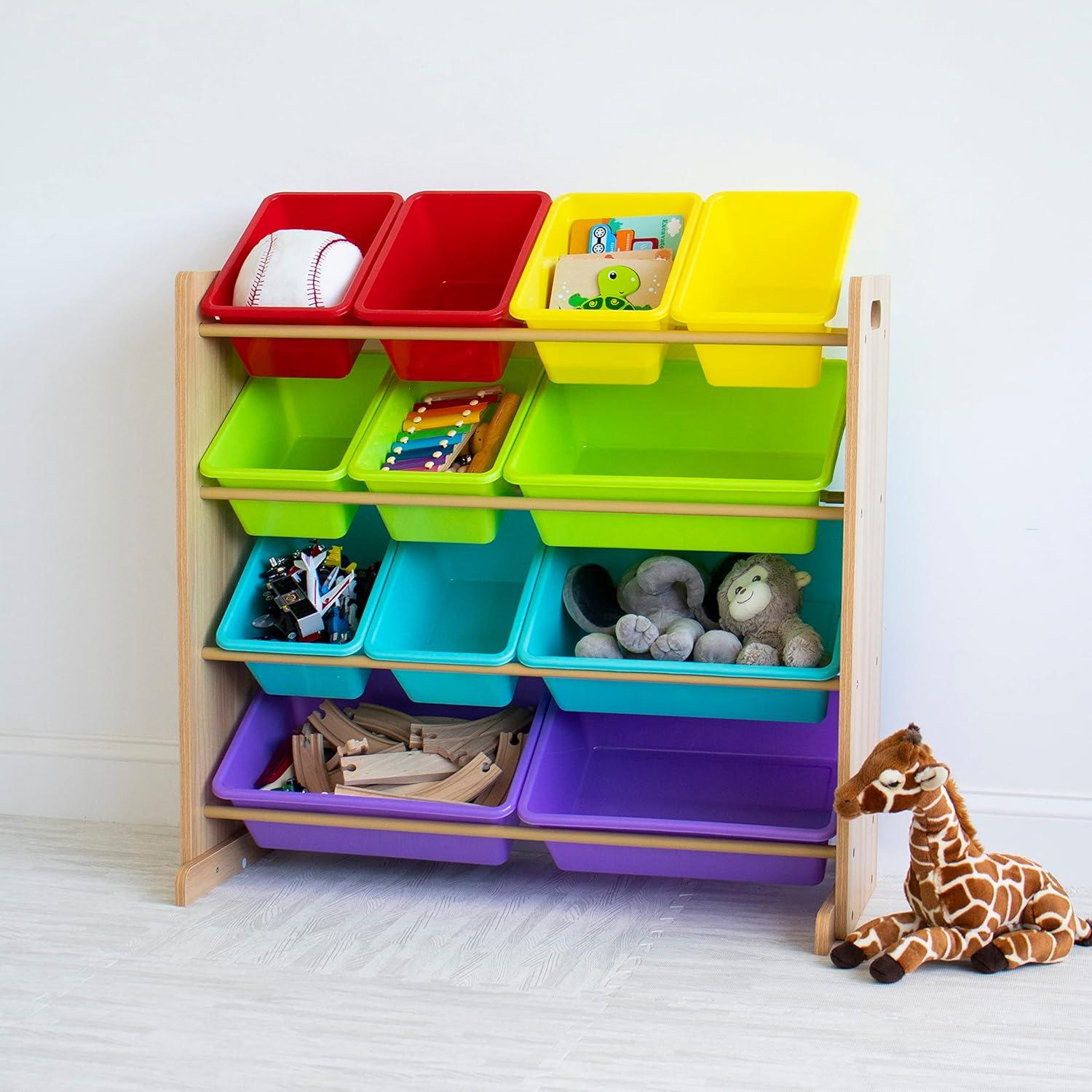 Humble Crew Rainbow Toy Storage Organizer with 12 Plastic Storage Bins, Natural/Rainbow