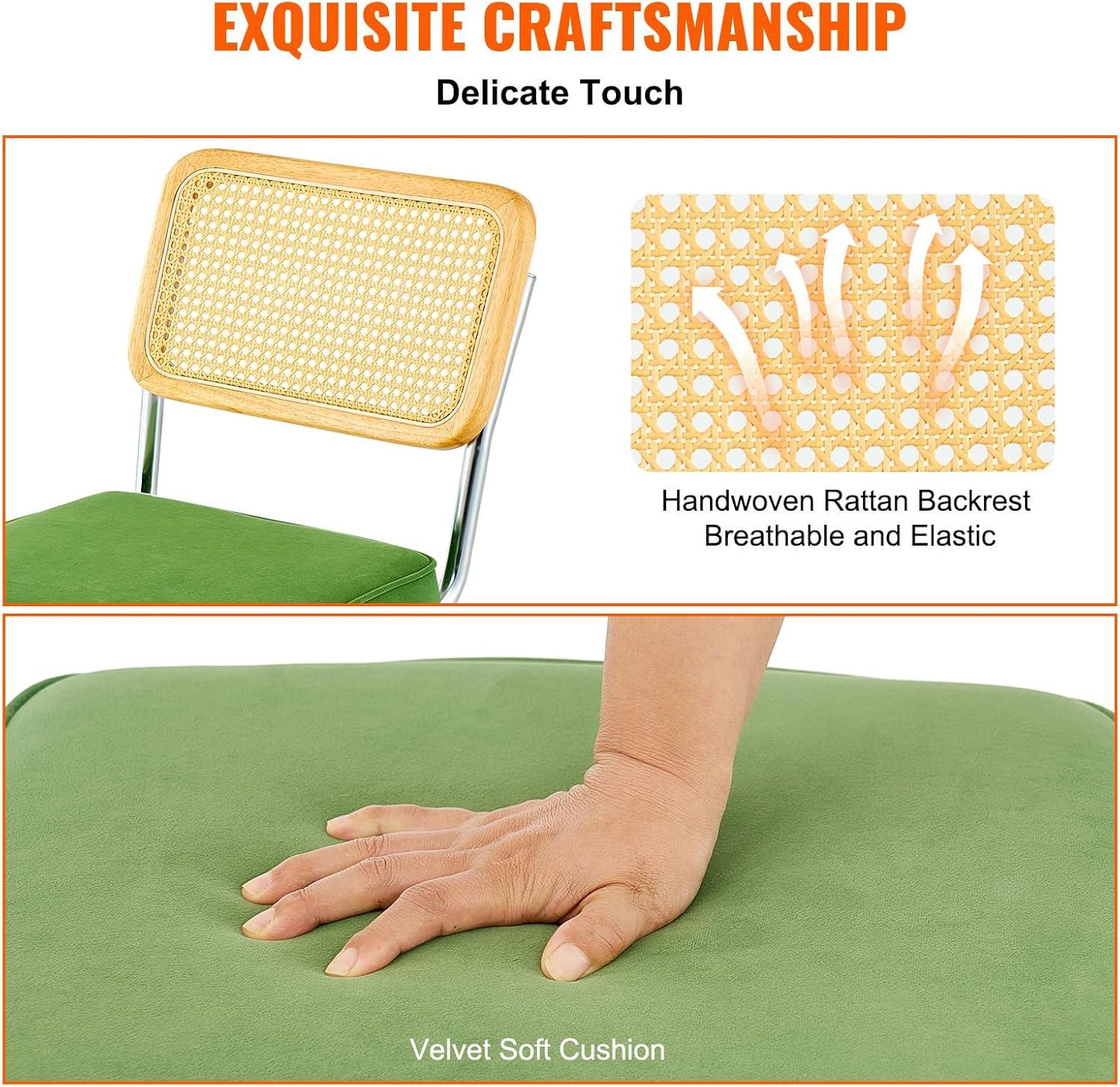 VEVOR Rattan Dining Chairs Set of 2, Mid Century Modern Dining Chair, Upholstered Velvet Accent Chair with Rattan Back,  (18.1 Inch)