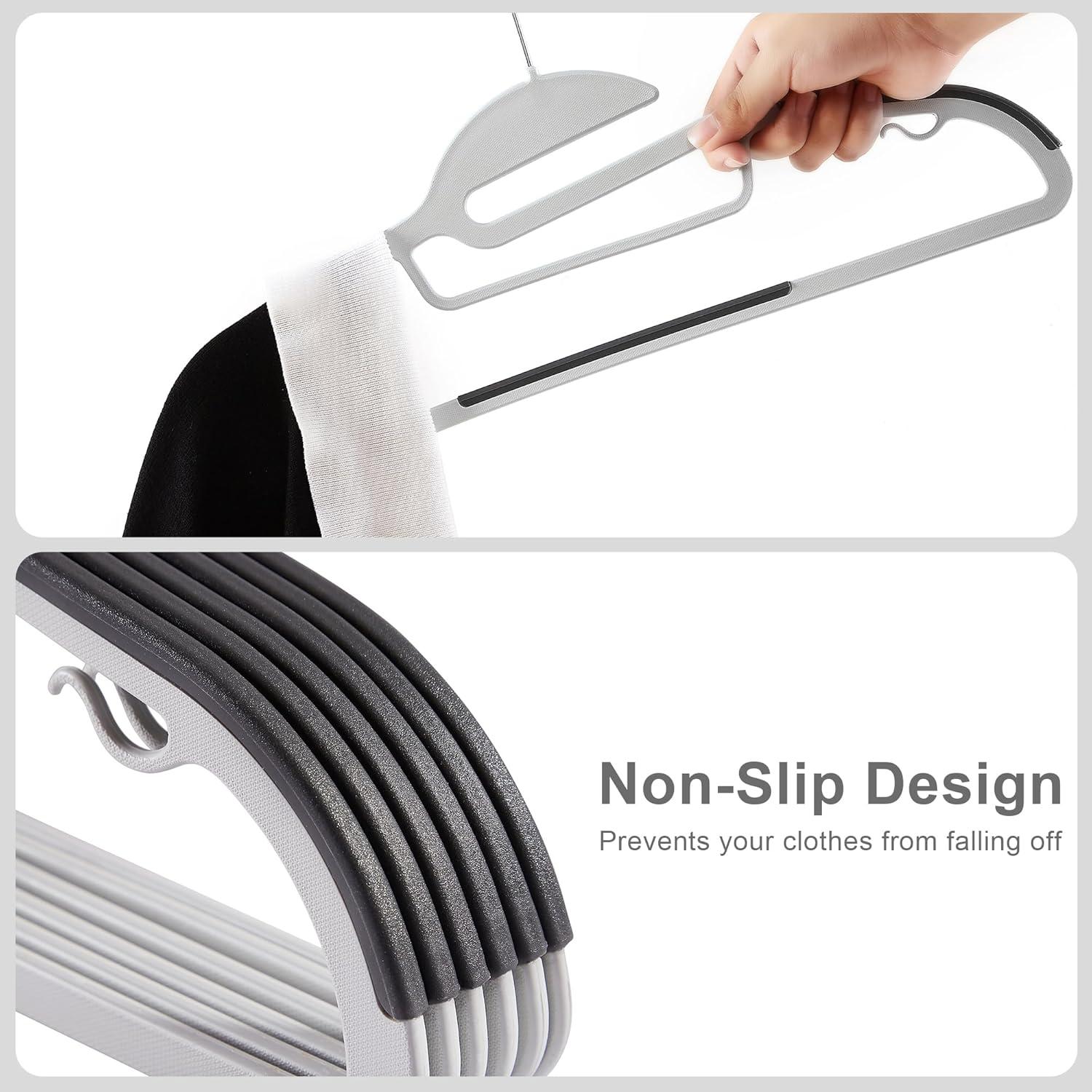 VECELO 50 Pack Heavy Duty Plastic Hangers, 360º Swivel Hook Coat Hangers, Non-Slip, Space-Saving, Dark Gray
