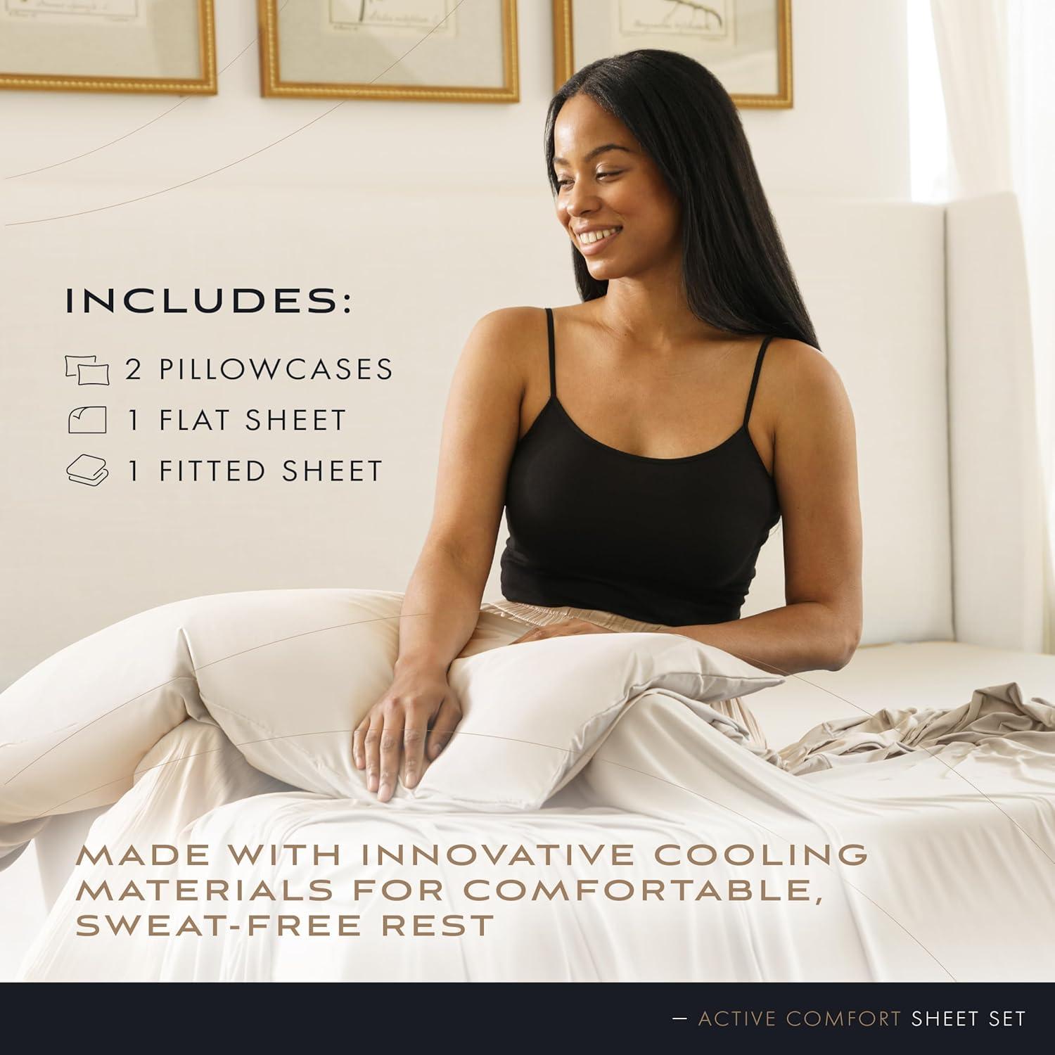 SHEEX Active Comfort Sheet Set with 2 Pillowcases, Queen - Cooling - Breathable - Deep Pocket - Moisture-Wicking, Parchment