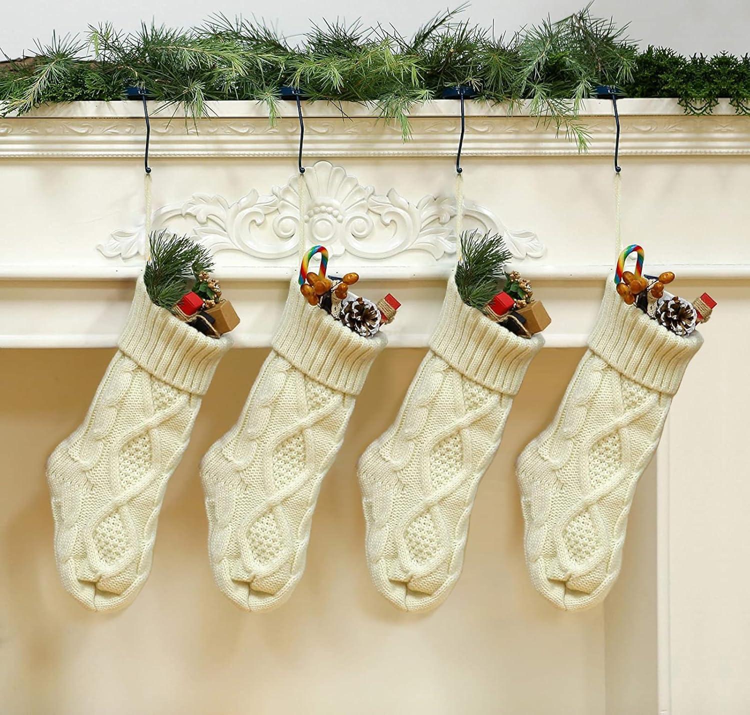 4 Pack Christmas Stockings, 14 Inches Cable Knitted Stocking Gifts & Decoration for Family Holiday Xmas Party Decor