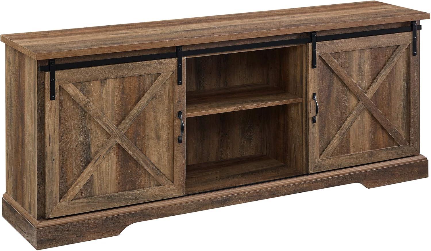 Rustic Oak 70" Farmhouse TV Console with Sliding Barn Doors