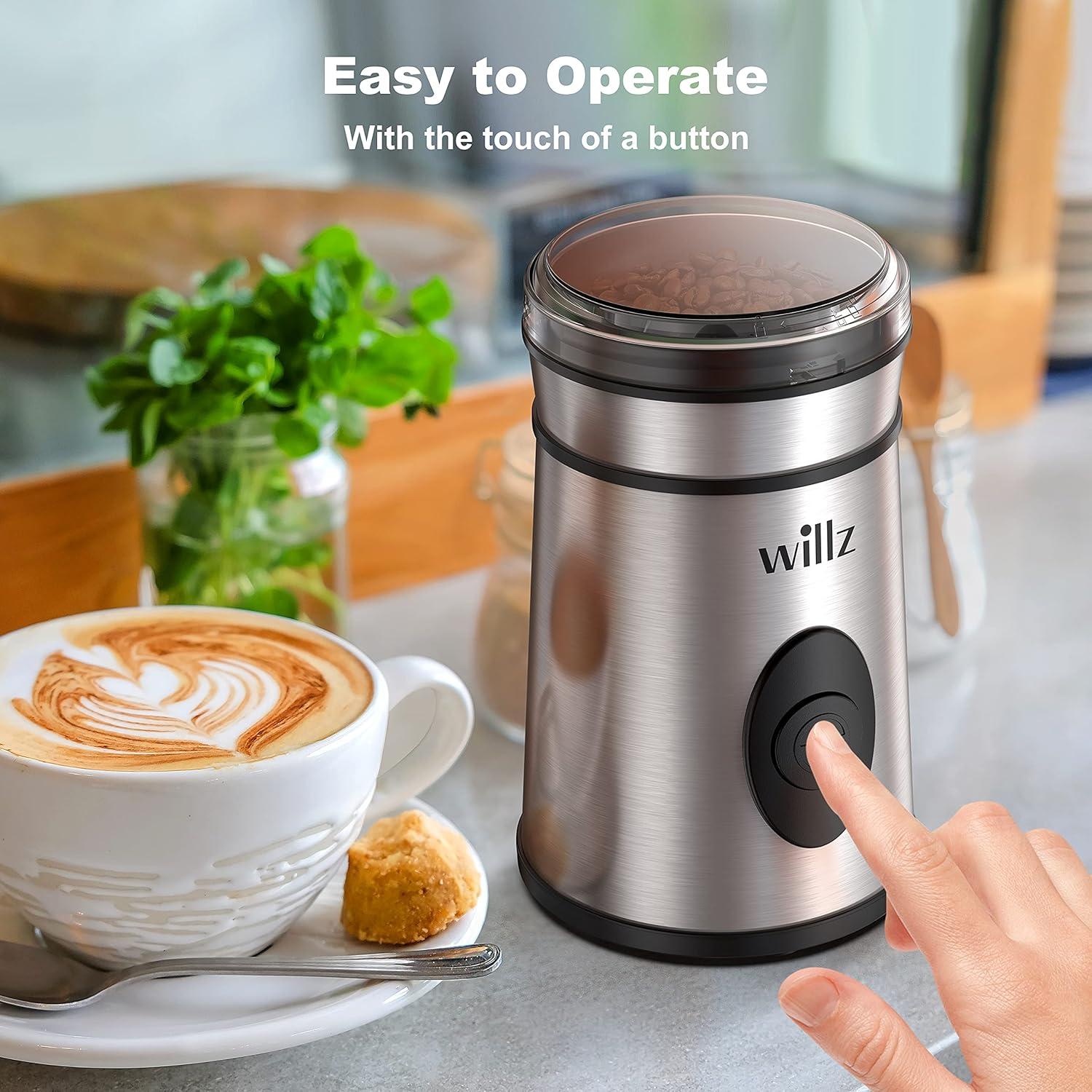 Willz 50 Gram Stainless Steel Blade Electric Coffee Grinder in Silver