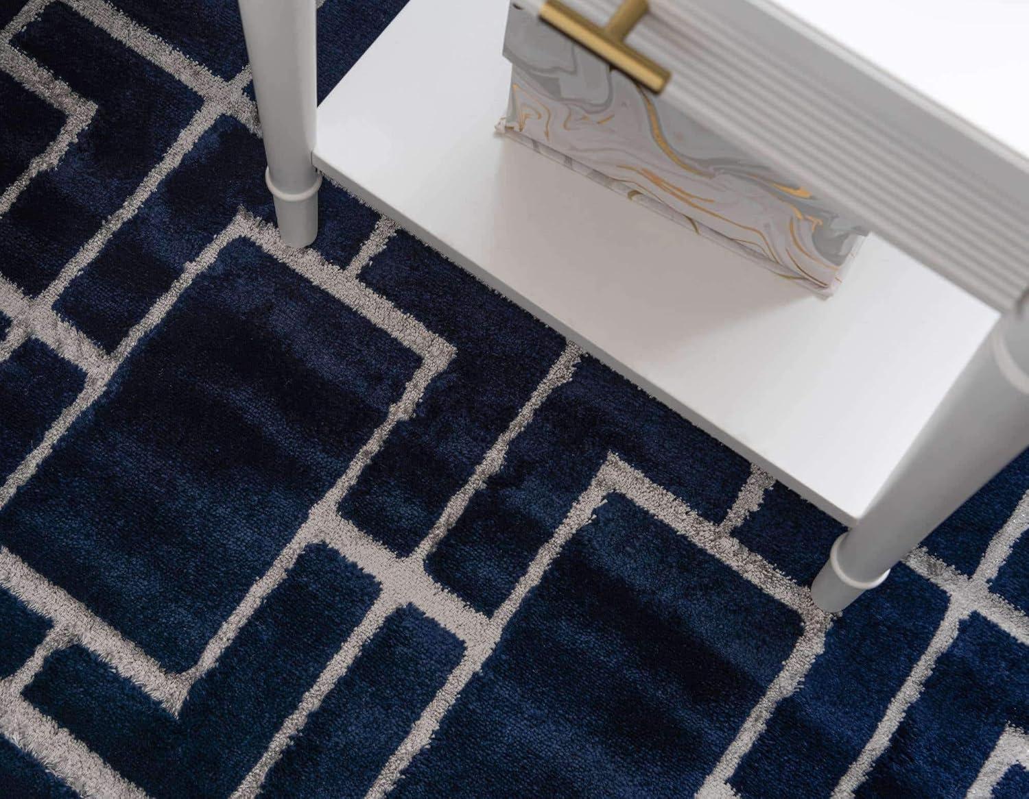 Glam Navy Blue Silver Area Rug