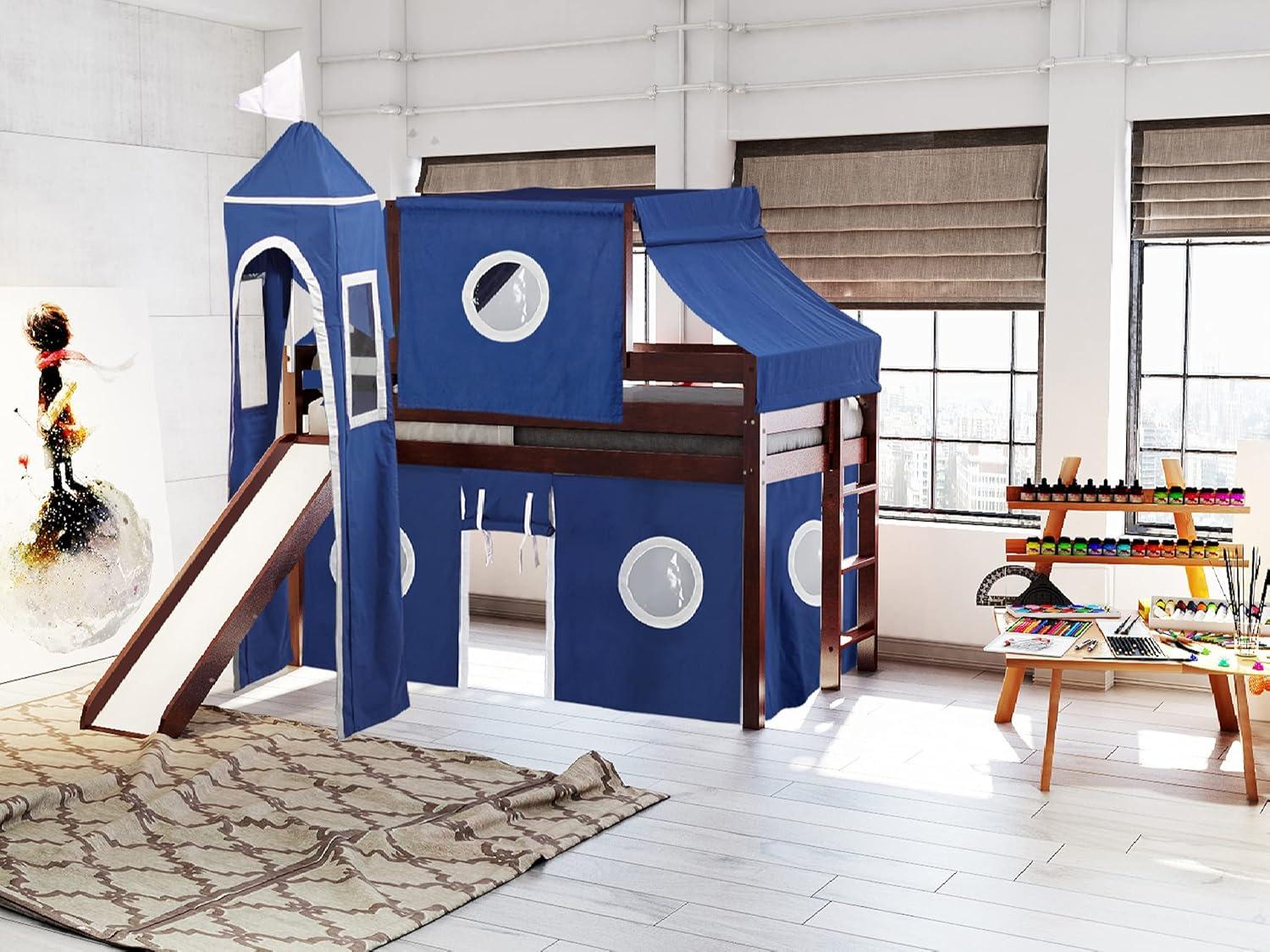 JACKPOT Solid Wood Prince & Princess Low Loft Twin Bed in Gray/Gray Camo