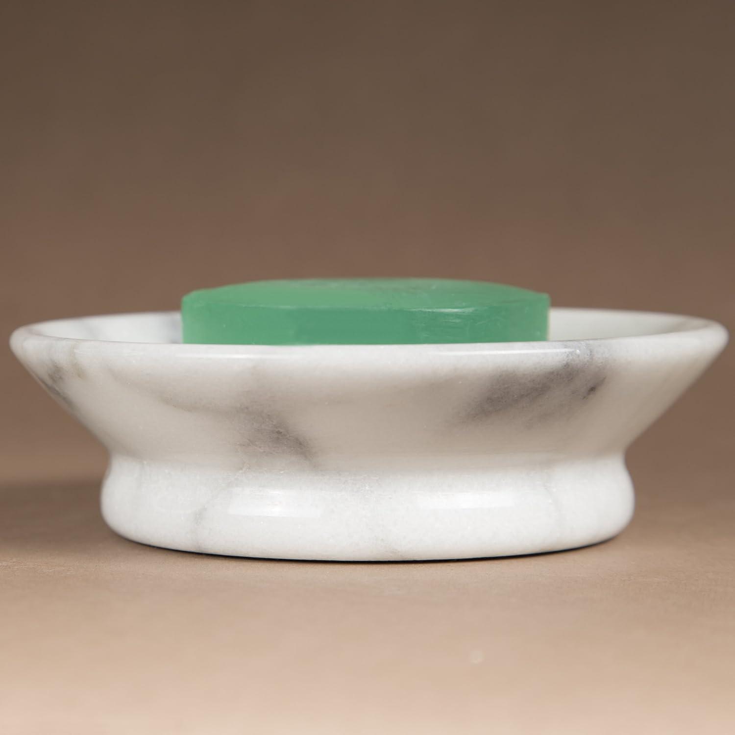 Creative Home Genuine Natural Marble Round Bar Soap Dish Soap Tray Holder Countertop Organizer, 5" Diam. x 1.5" H, Off-White