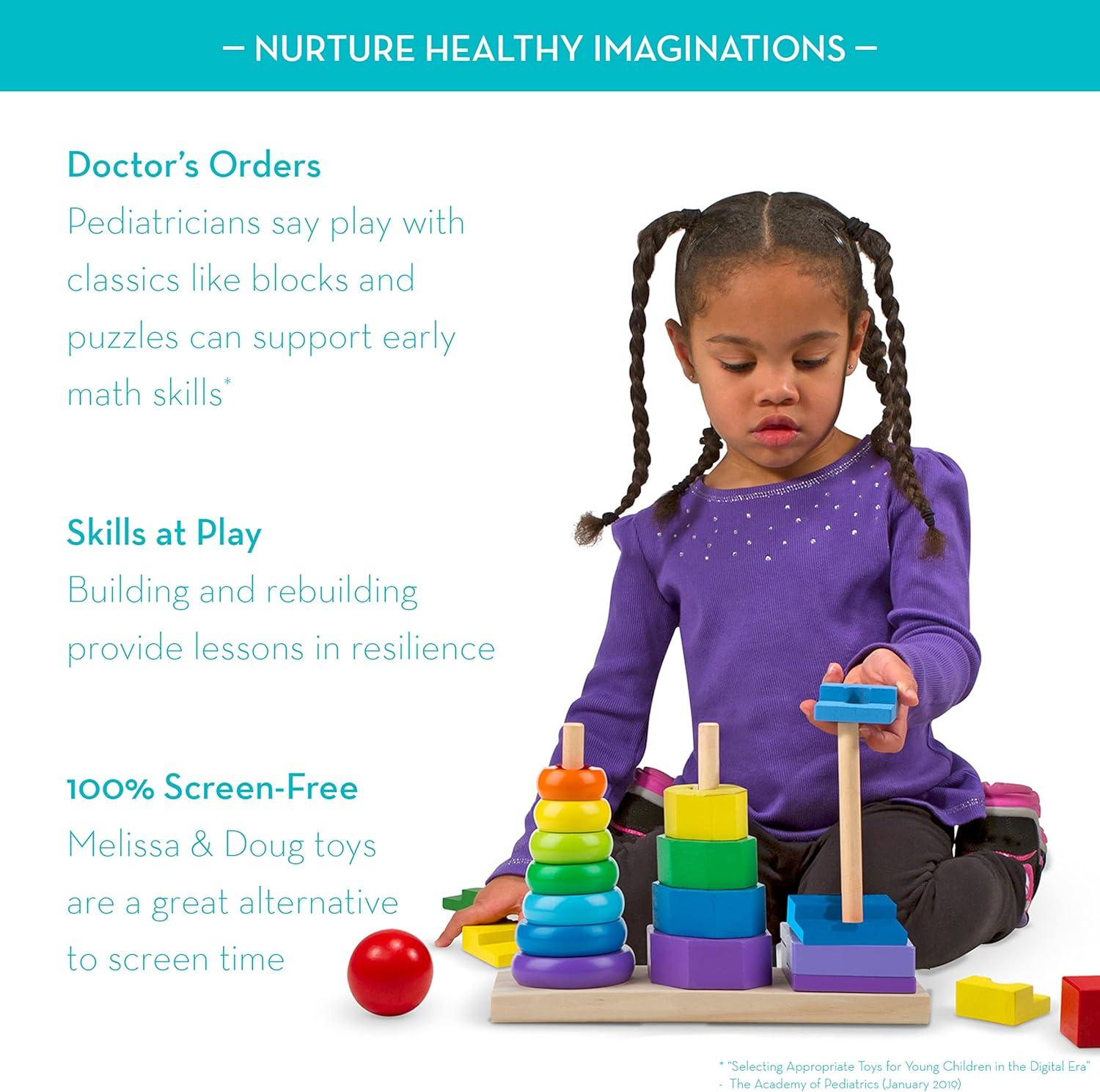 Melissa & Doug Geometric Stacker - Wooden Educational Toy