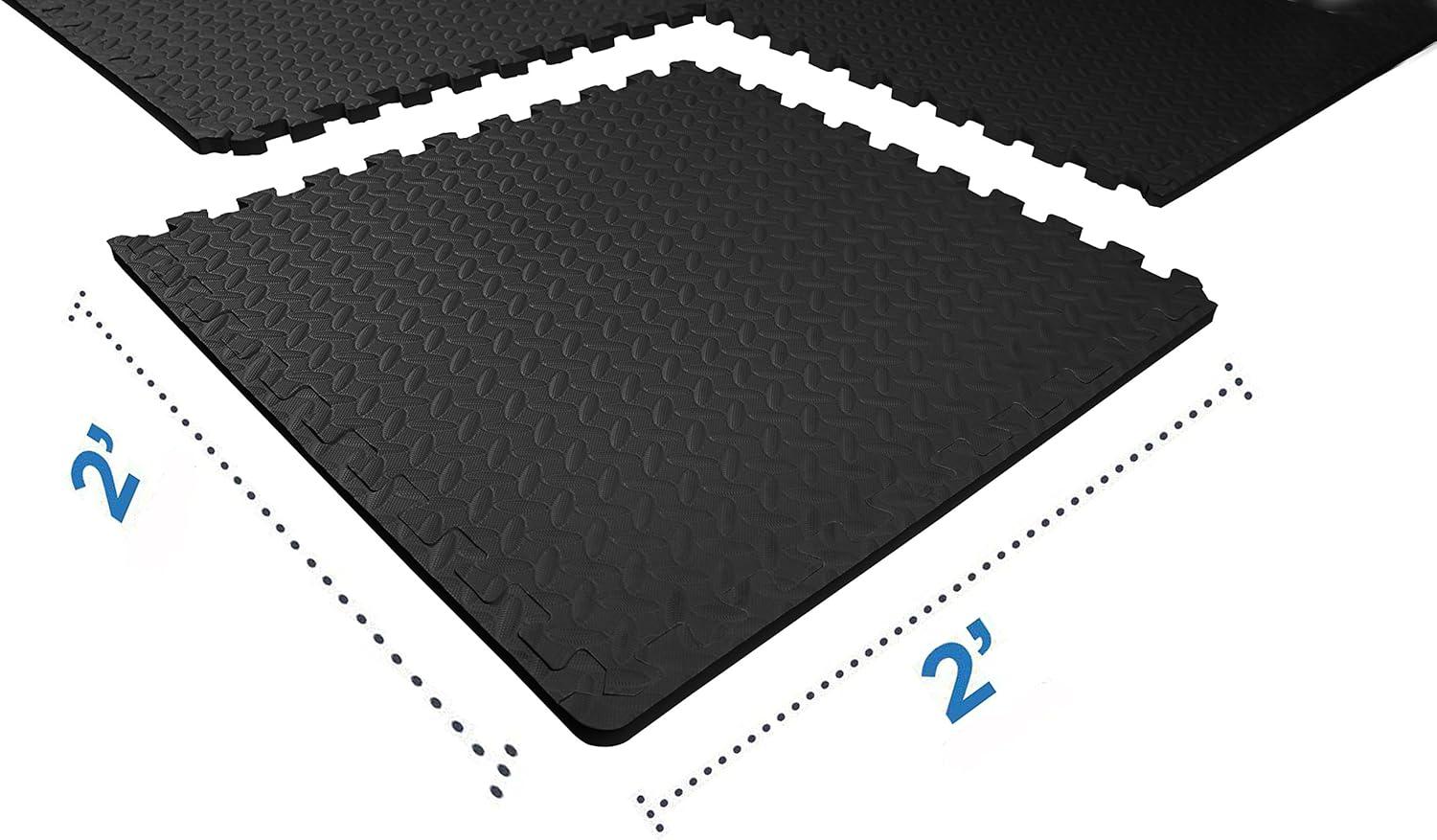 Black EVA Foam Interlocking Exercise Mat Tiles, 96 Square Feet