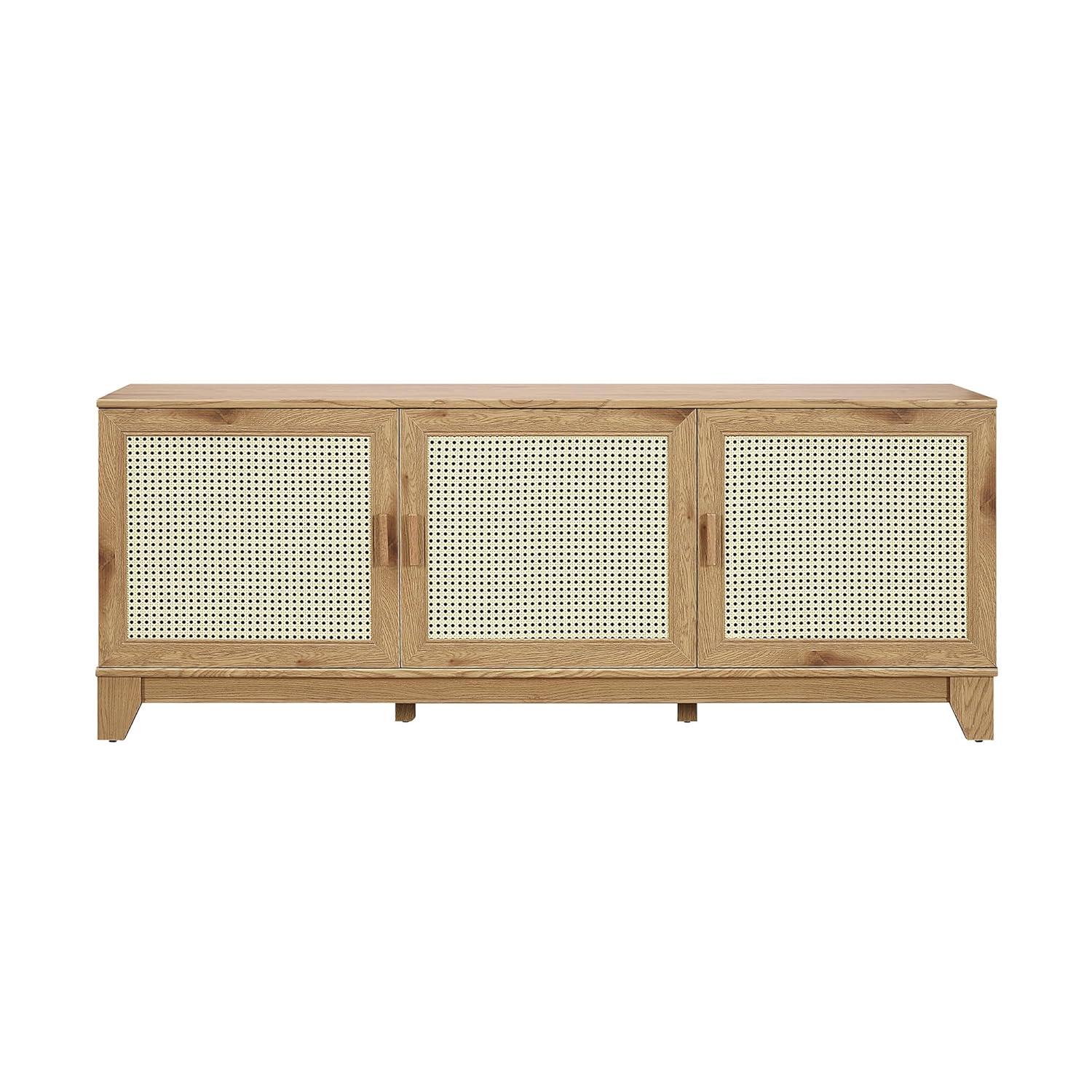 Manhattan Comfort Sheridan Modern 6 Shelf Cane TV Stand for TVs up to 55" Natural: Media Console with Cable Management