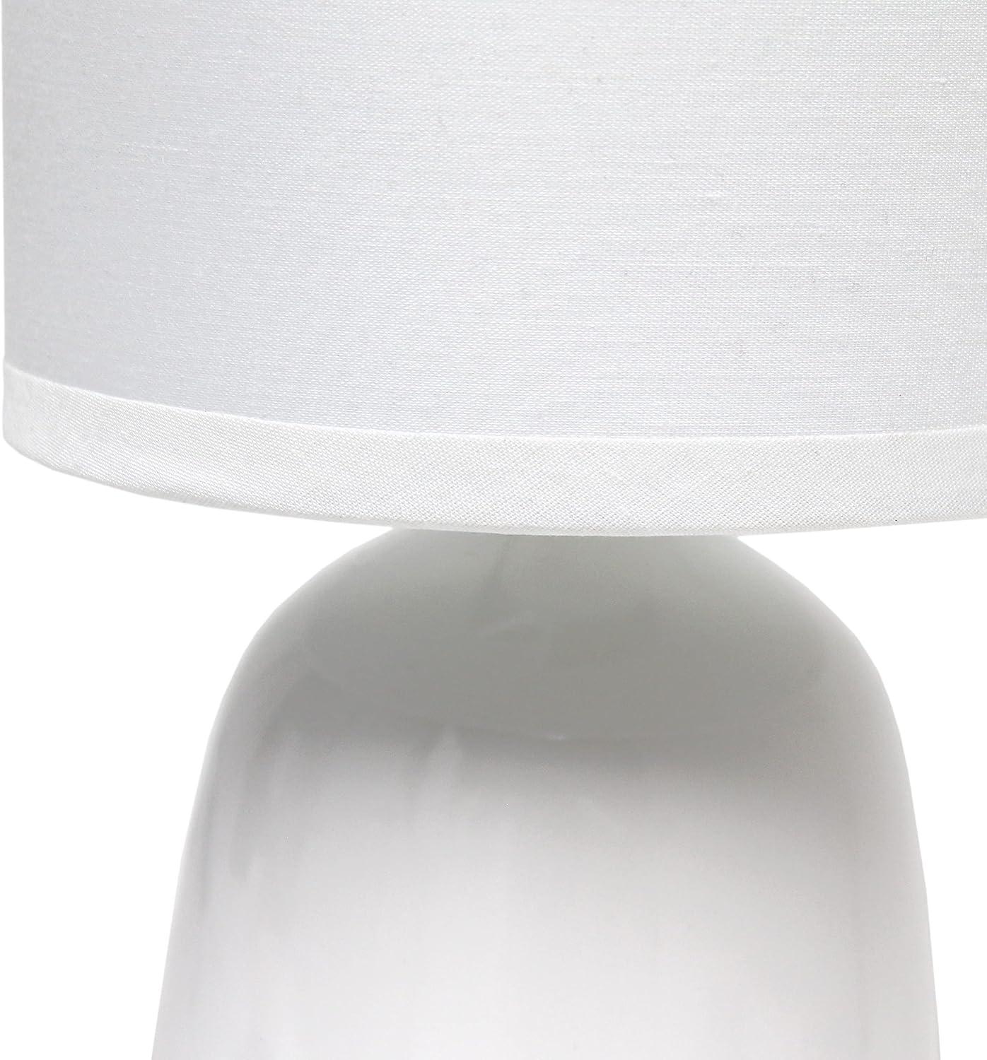 Simple Designs 10.04" Tall Traditional Ceramic Thimble Base Bedside Table Desk Lamp with Matching Fabric Shade for Home Decor, Nightstand, Bedroom, Living Room, Entryway, Office, Off White