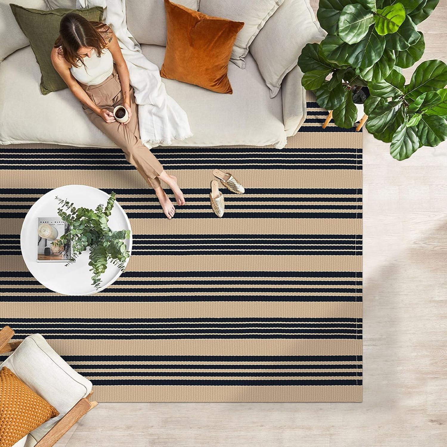 IOHOUZE Navy and White Striped Rug 2'x3' Front Door Rugs, Small Washable Area Rug for Front Porch, Spring Summer Doormats Outdoor Indoor, Cotton Rugs for Entryway Porch Entrance
