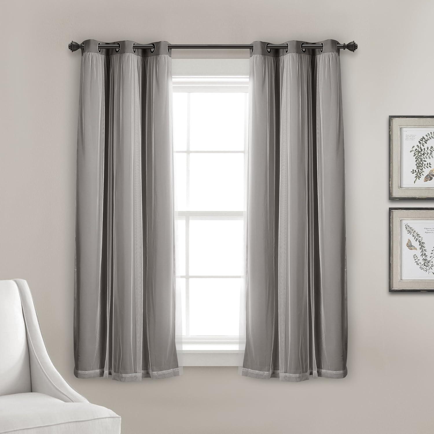 Light Gray Grommet Blackout and Sheer Curtain Panels, 38"W x 45"L