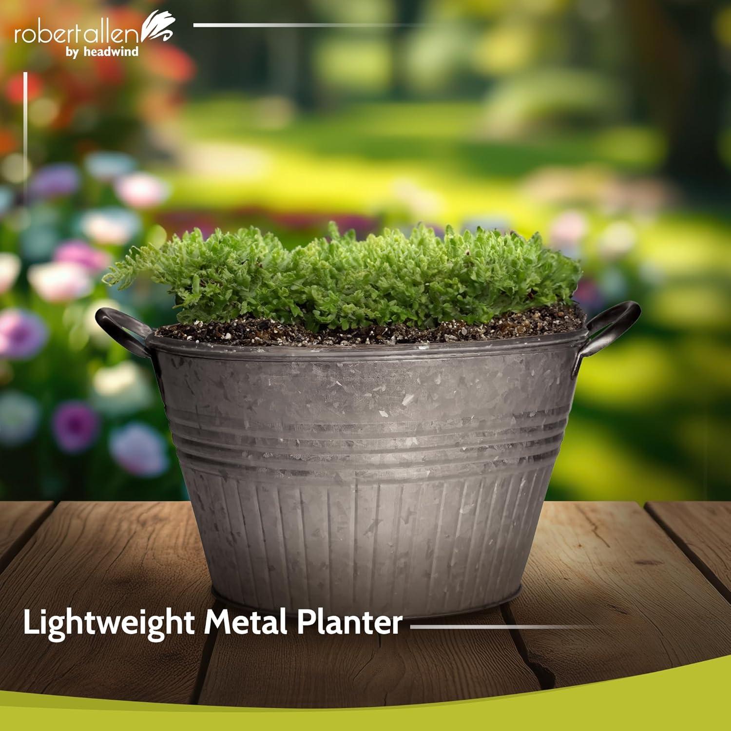 14" Galvanized Silver Round Metal Tub Planter