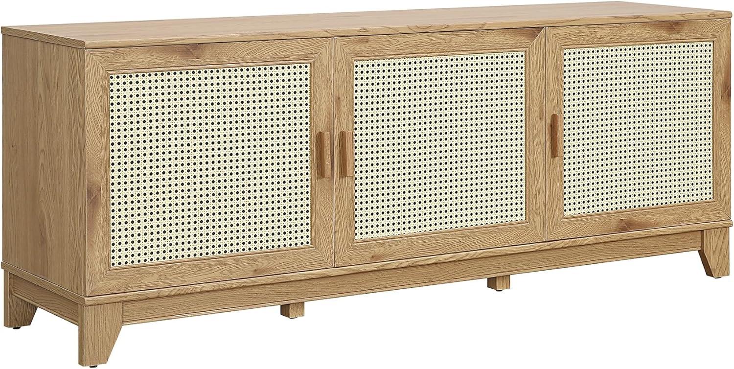 Manhattan Comfort Sheridan Modern 6 Shelf Cane TV Stand for TVs up to 55" Natural: Media Console with Cable Management