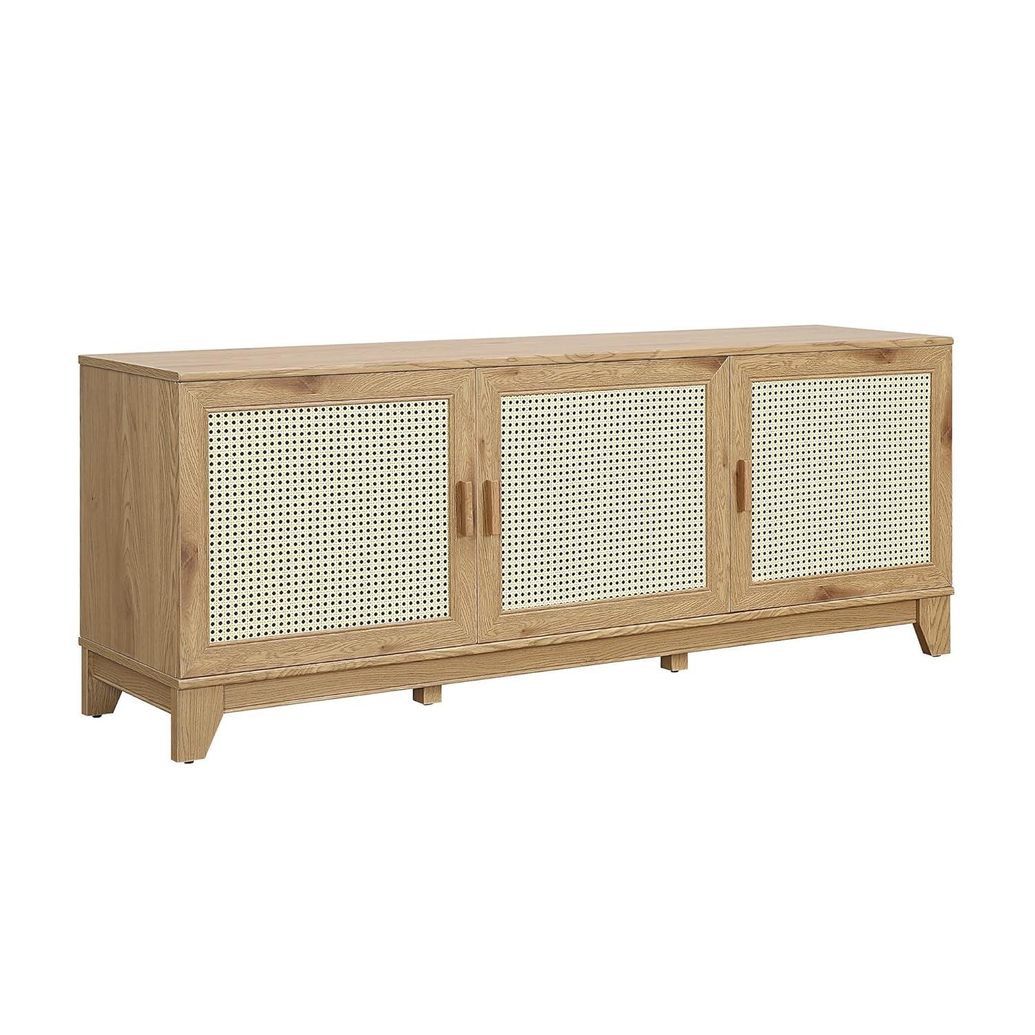 Manhattan Comfort Sheridan Modern 6 Shelf Cane TV Stand for TVs up to 55" Natural: Media Console with Cable Management