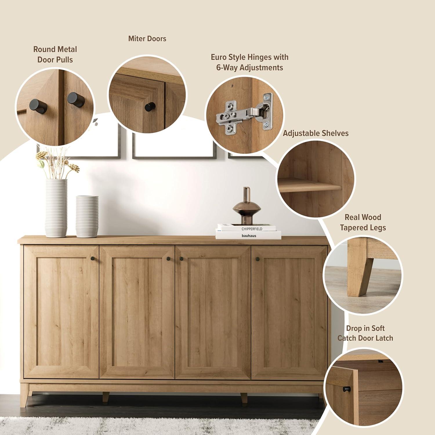 Millwood Pines Gonroff 4 Panel Door Console Table Storage Cabinet with Doors and Shelves, Sideboard Storage Cabinet