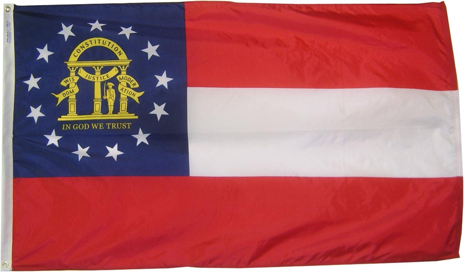 Georgia State Flag 3x5 ft, 3 Ply Polyester Double Sided GA Flag with Vibrant Print/4 Rows Hemming/Brass Grommets