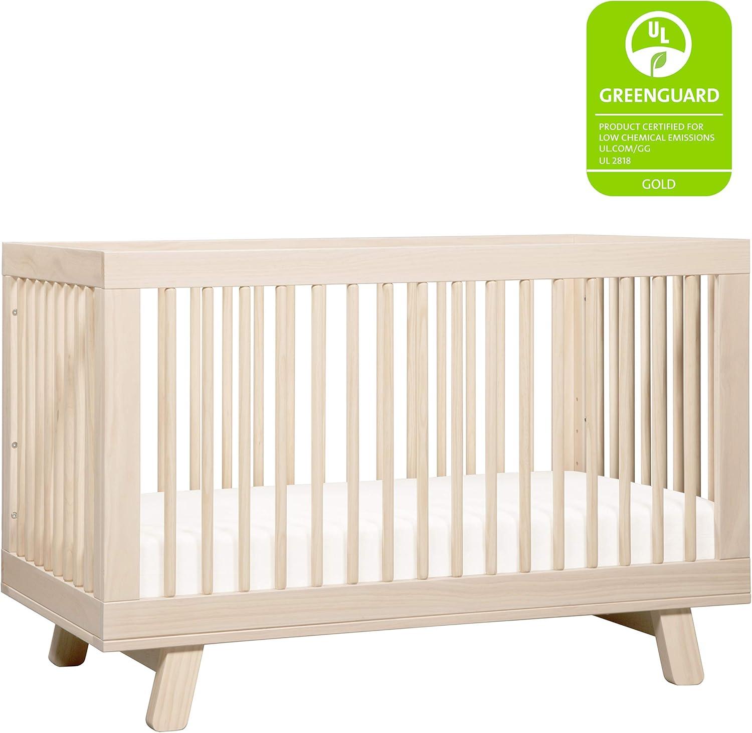 Babyletto Hudson Washed Natural Wood 3-in-1 Convertible Baby Crib with Toddler Bed Conversion Kit