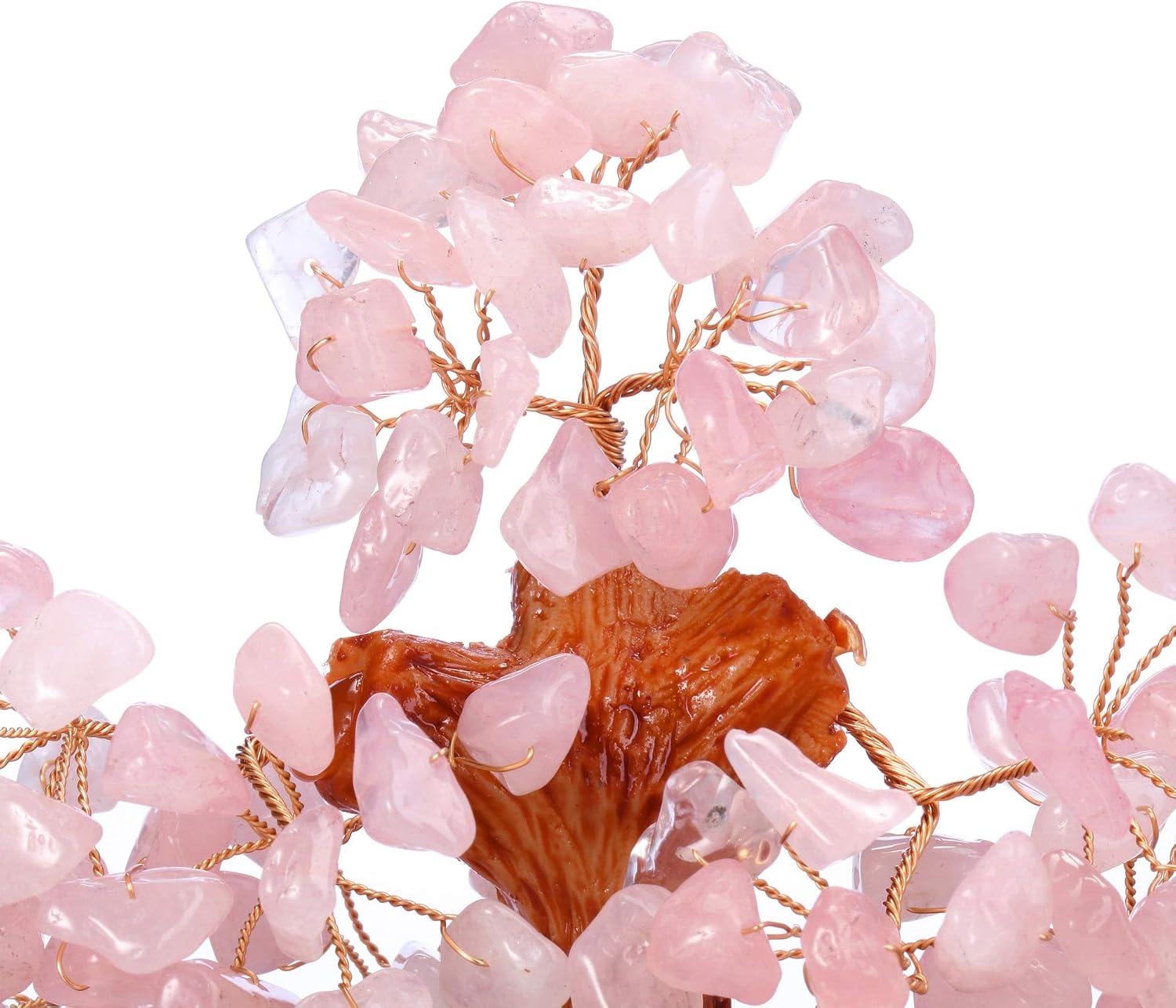 Feng Shui Natural Rose Pink Quartz Crystal Money Tree Bonsai Style Decoration for Wealth and Luck