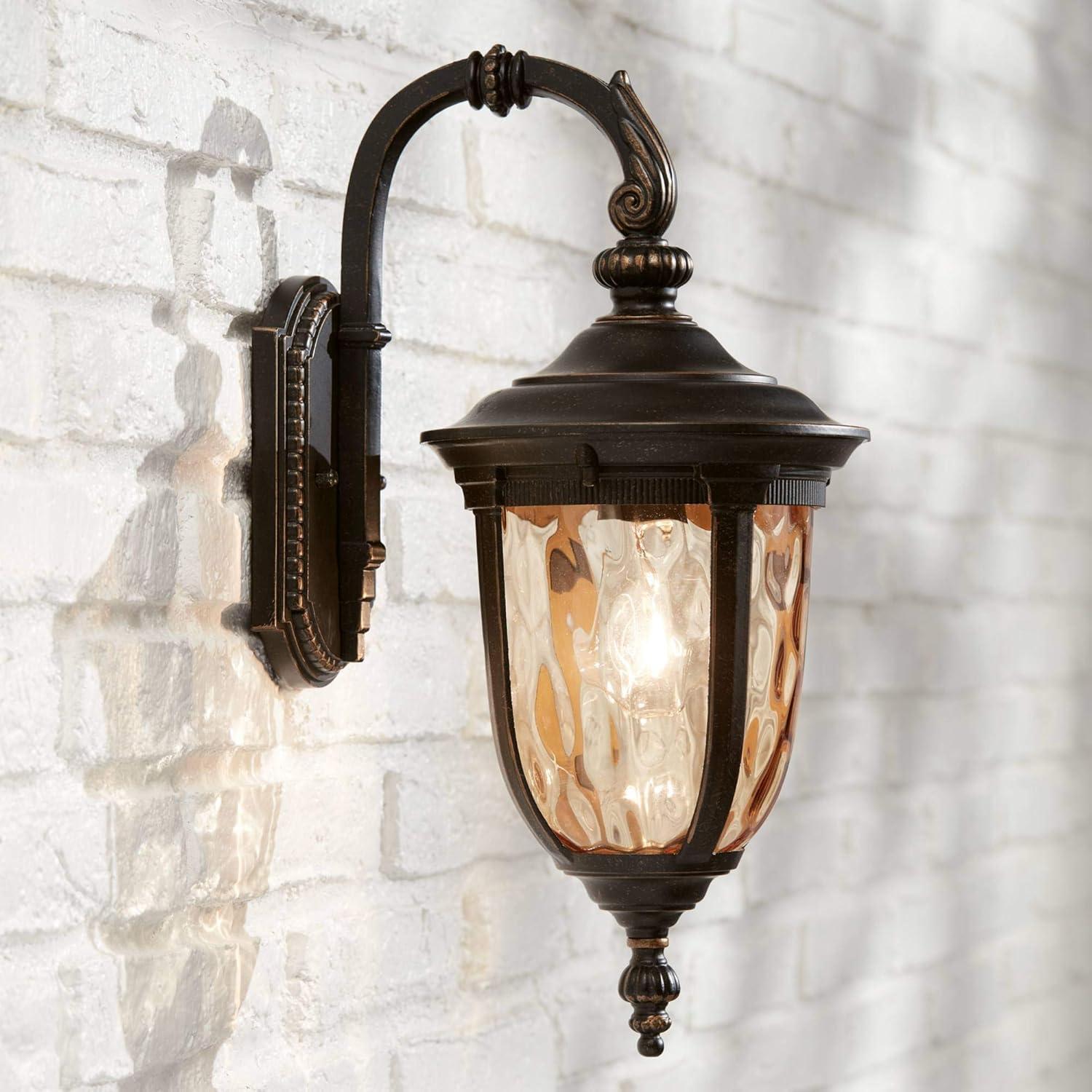 Bronze and Brown Vintage Outdoor Wall Sconce with Hammered Glass