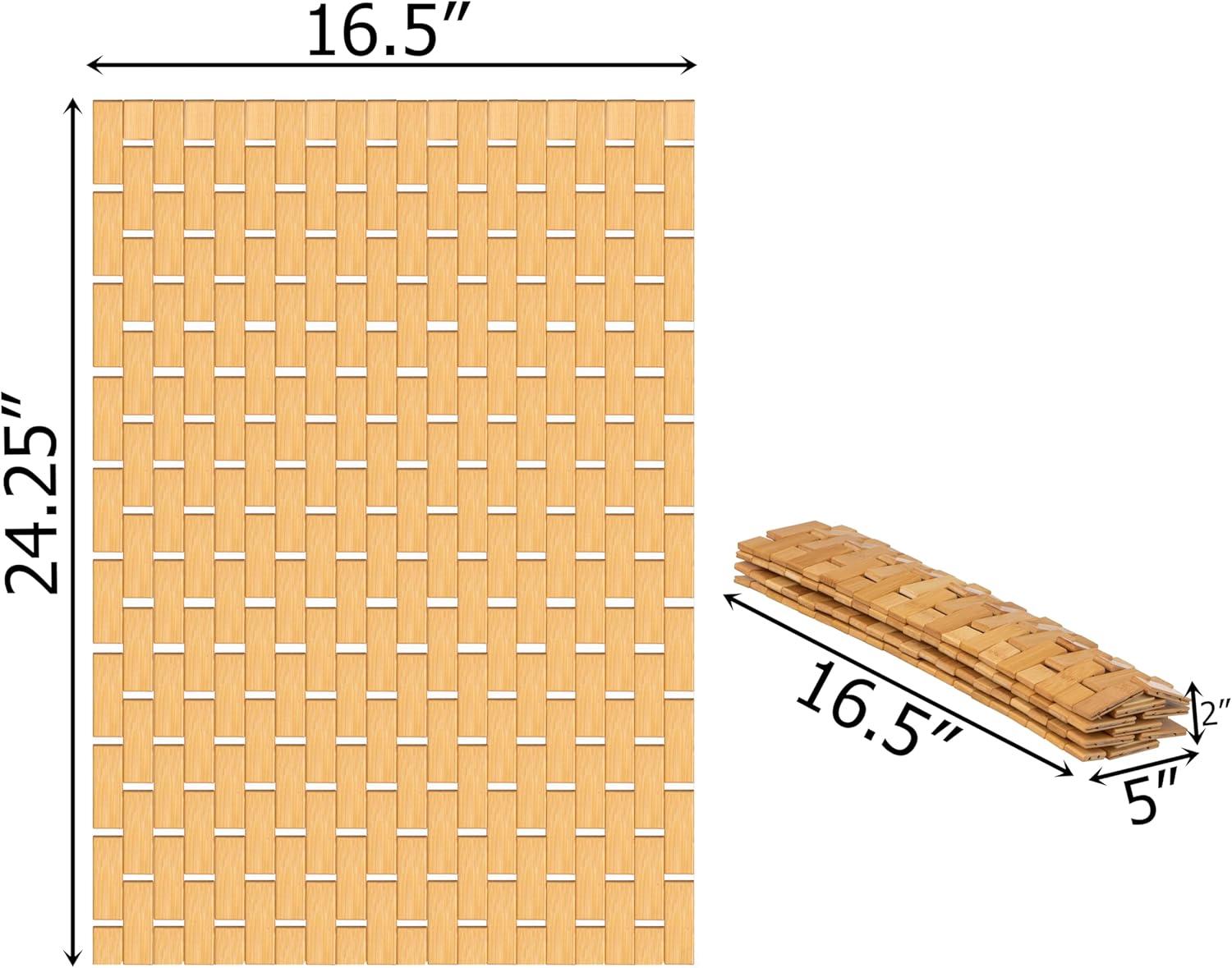 Basicwise Foldable Bamboo Bathroom Mat - Non-Slip Design for Showers, Bathtubs, Spas, and Pools - Providing Comfort, Quick Drying, Small