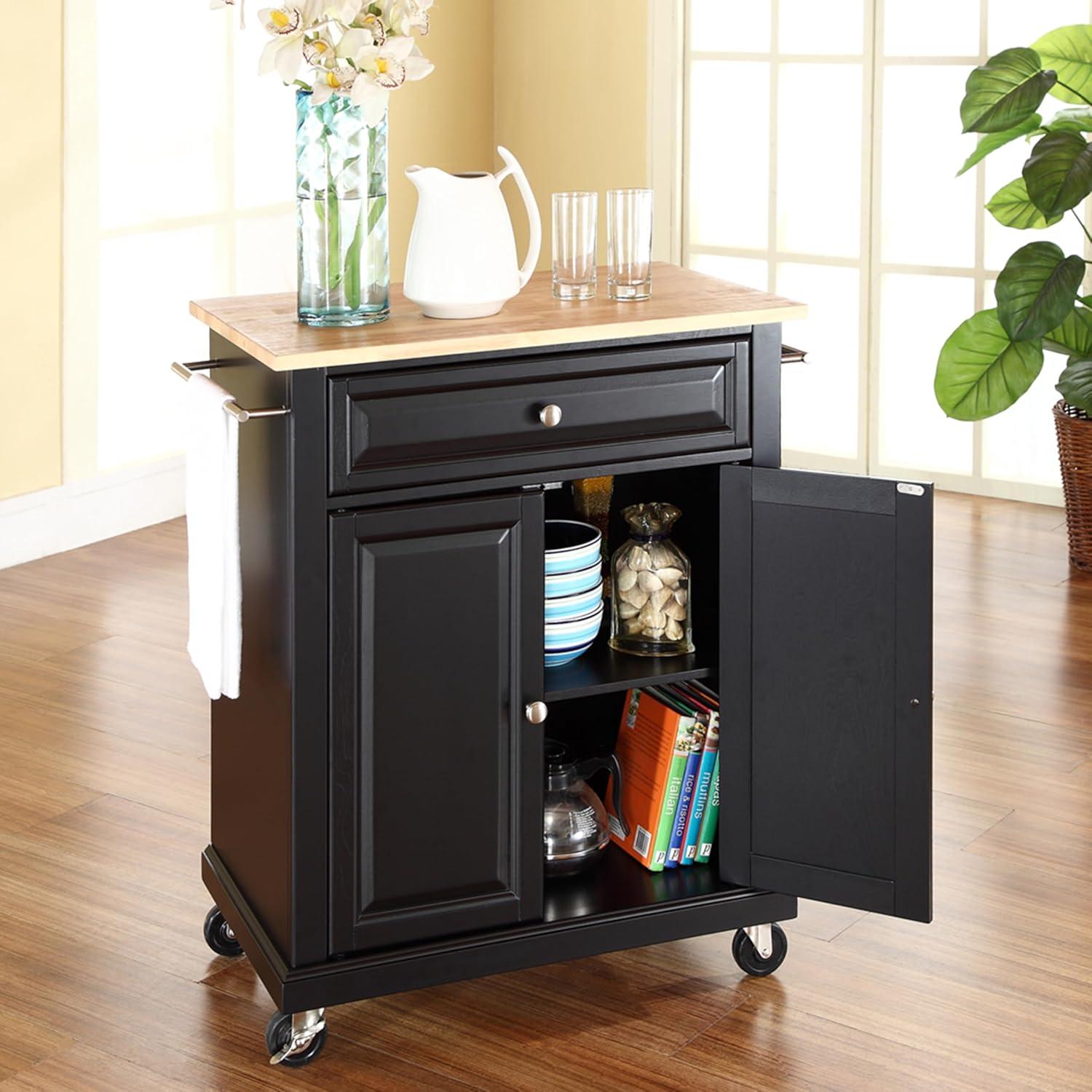 Wood Top Portable Kitchen Cart Wood/Black - Crosley: Traditional Farmhouse Design, Adjustable Shelf, Wheeled Storage Island