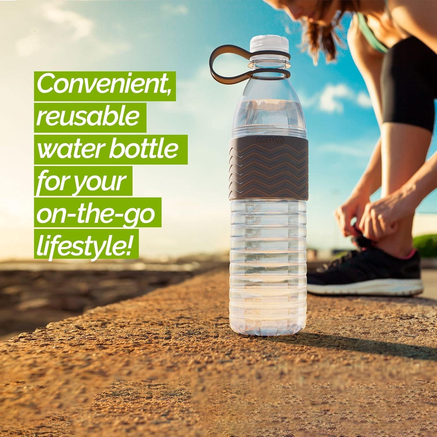 Copco Hydra Sports Water Bottle 20 Ounce Non Slip Sleeve BPA Free Tritan Plastic Reusable - Gray 2510-2297
