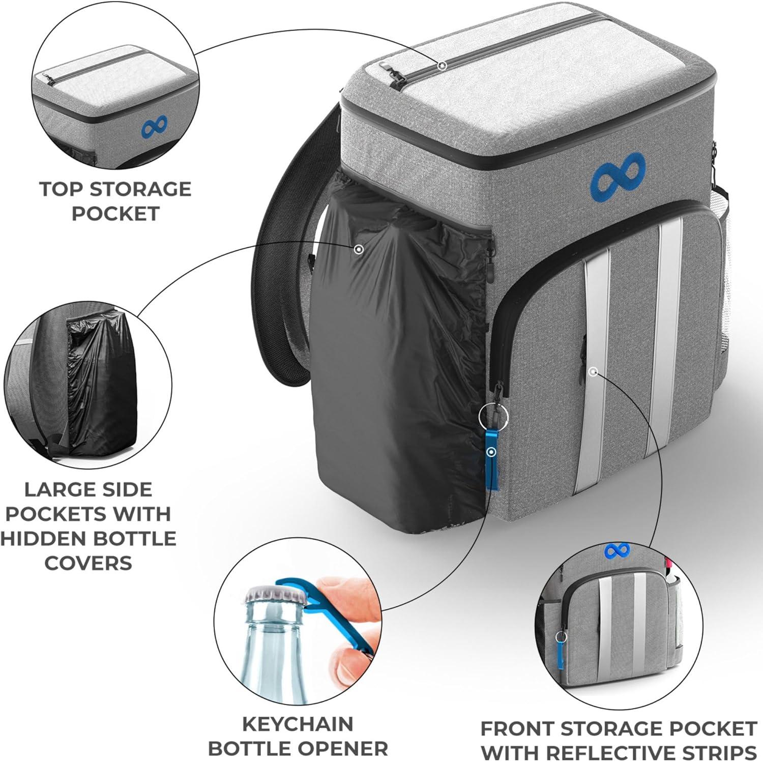 Everlasting Comfort Insulated Cooler Backpack Leak Proof Thermal Bag Picnic Backpack, Gray