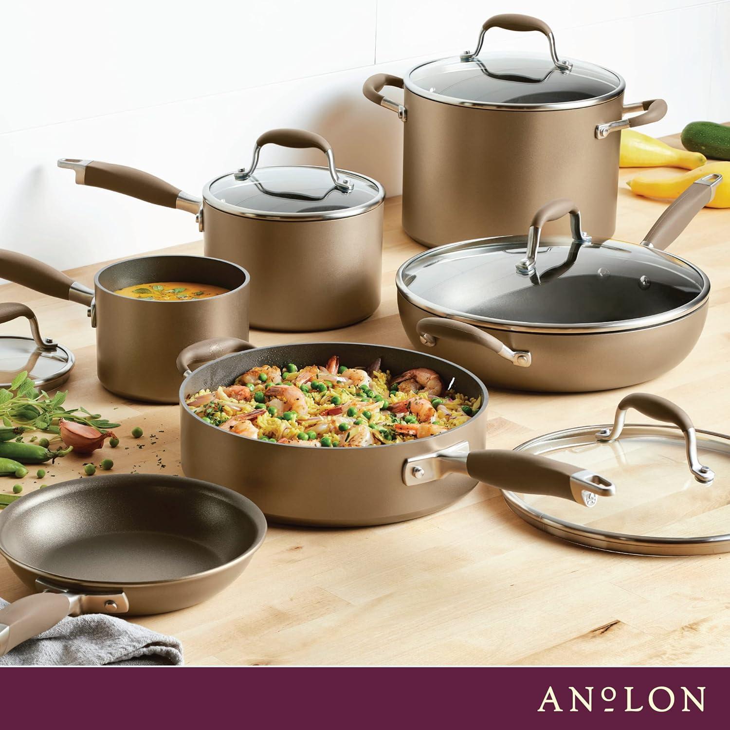 Anolon Advanced Home 11pc Set Bronze: Nonstick Cookware, Hard Anodized Aluminum, Gas & Electric Compatible