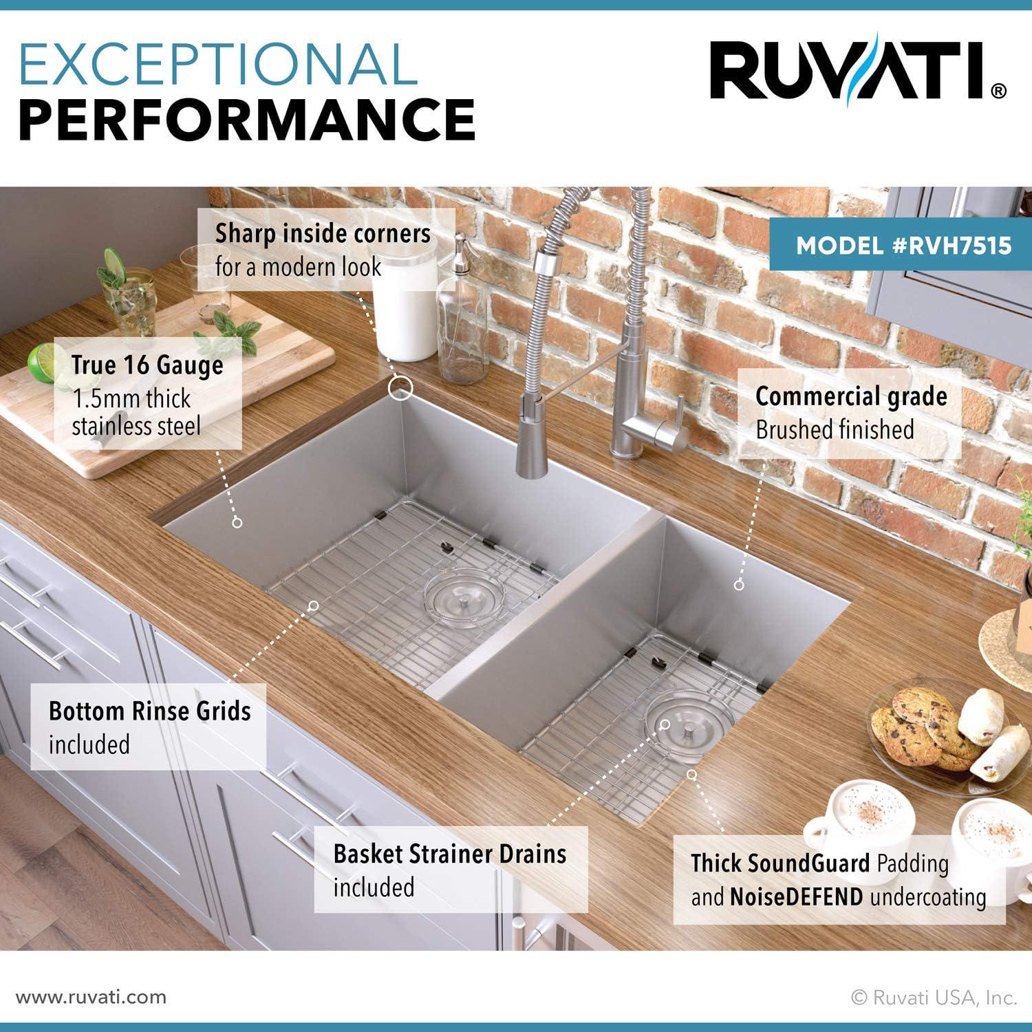 Ruvati 32-inch Undermount 60/40 Double Bowl Zero Radius 16 Gauge Stainless Steel Kitchen Sink