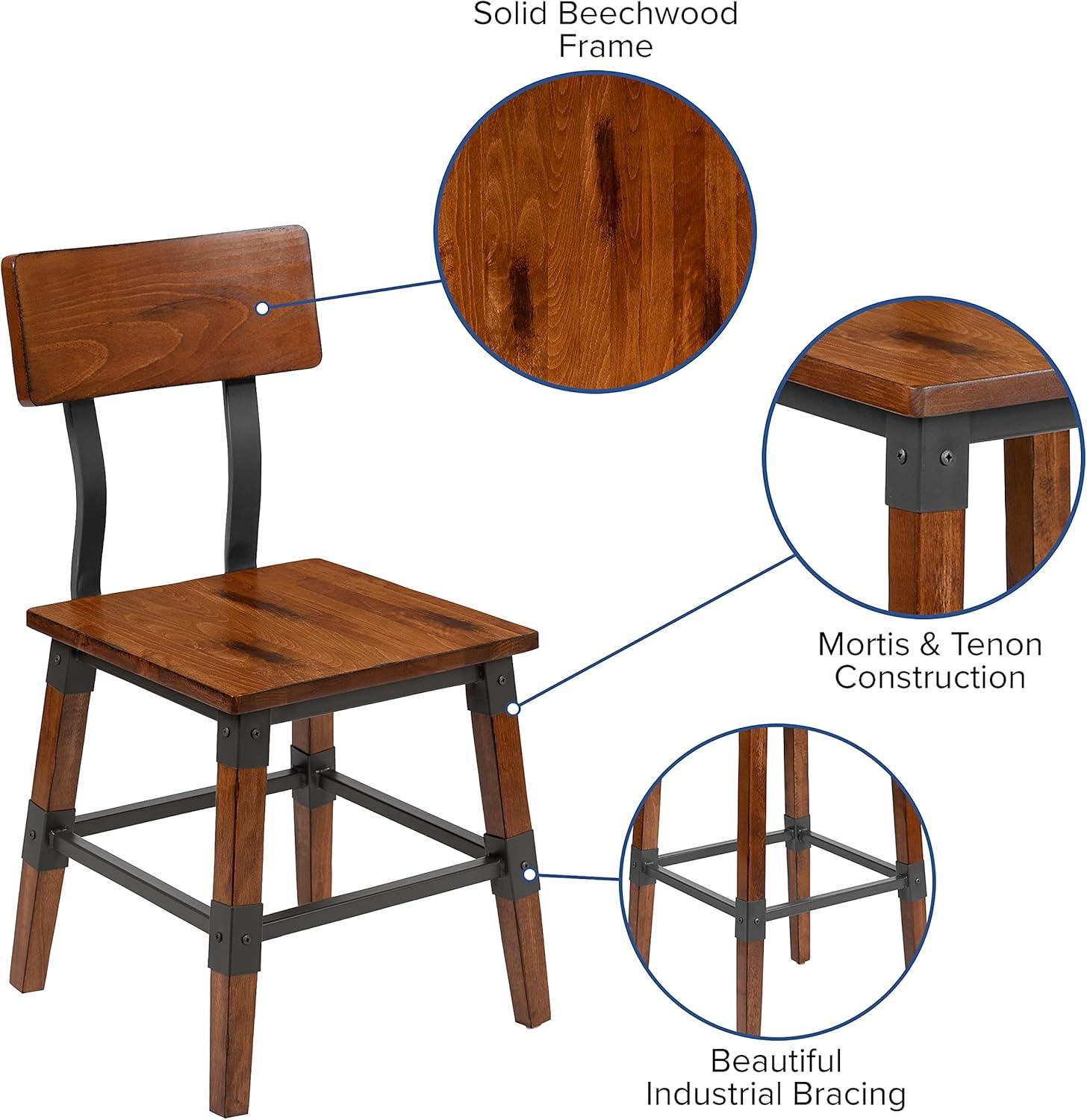 Flash Furniture 4 Pack Rustic Antique Walnut Industrial Wood Dining Chair