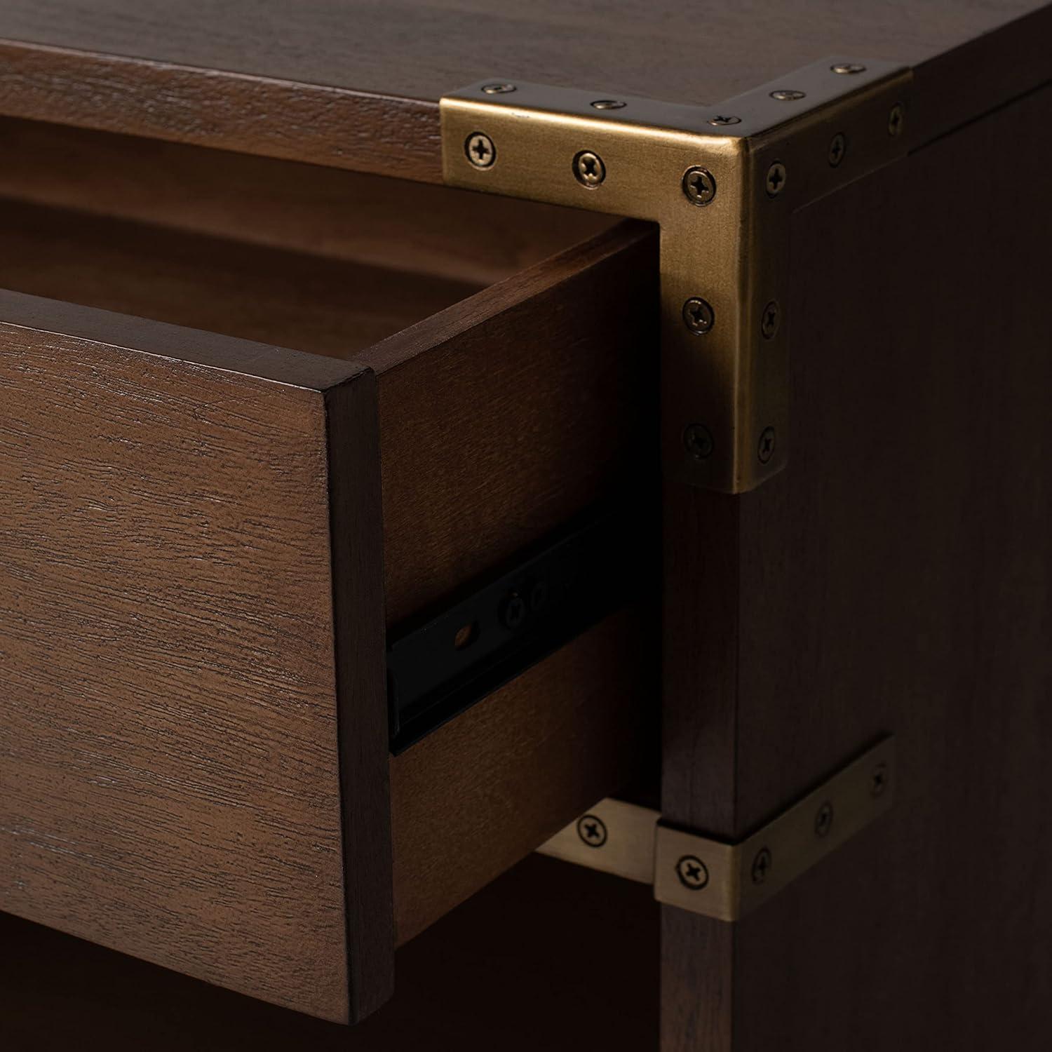 Brown Mahogany 1-Drawer Nightstand with Brass Hardware