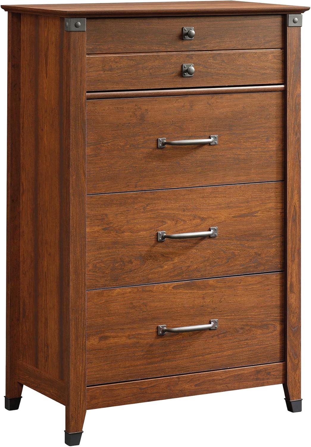 4 Drawer Carson Forge Chest Washington Cherry - Sauder: Space-Saving Vertical Storage, Metal Runners