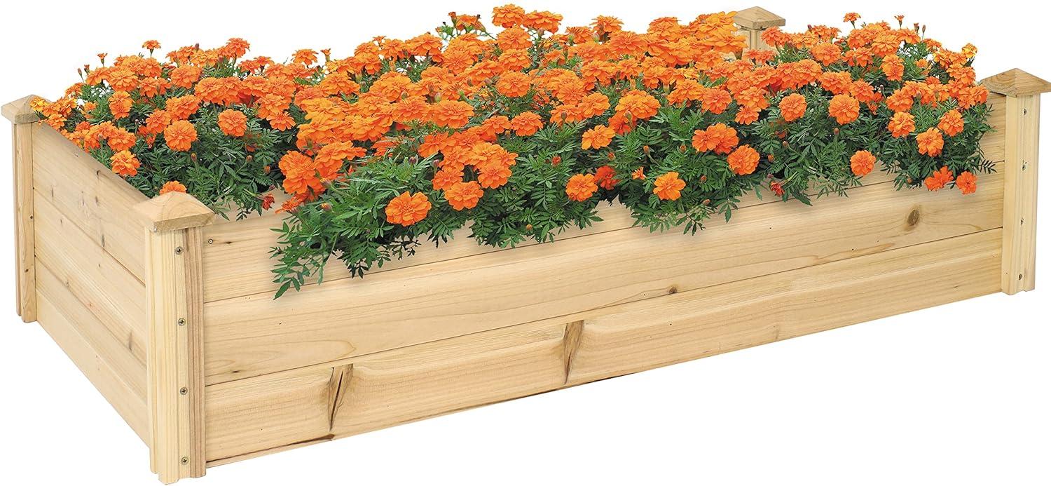 Sunnydaze Outdoor Rectangular Wood Raised Garden Bed for Flower, Vegetable, and Herb Gardening - 24" W x 48.25" L x 12.25" H - Brown