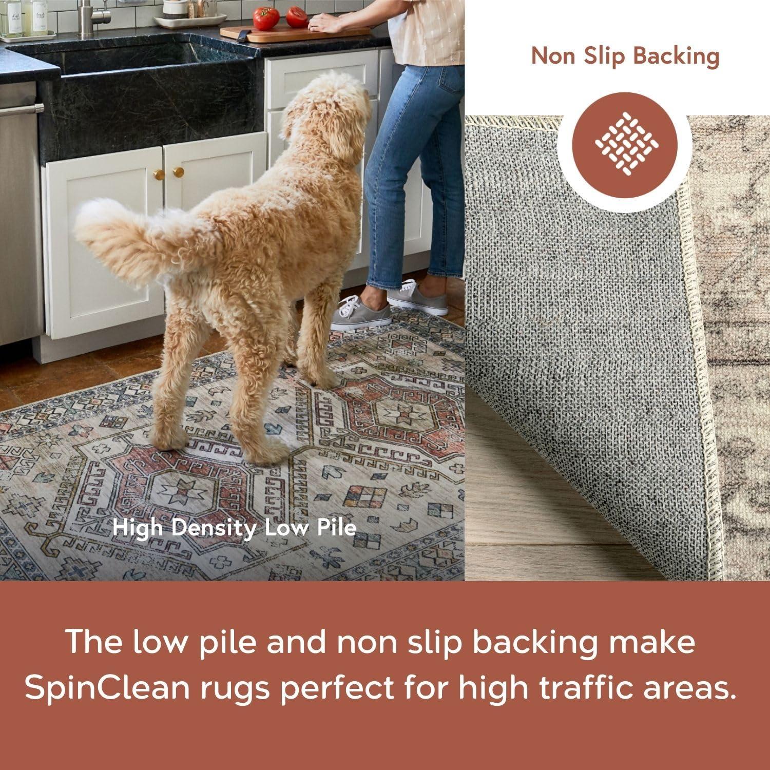 Nuloom 6 Round Machine Washable Rain Haven Vintage Medallion Indoor Area Rug, Grey Non-Slip Backing, Stain Resistant,  BedroomLiving Room, Kitchen