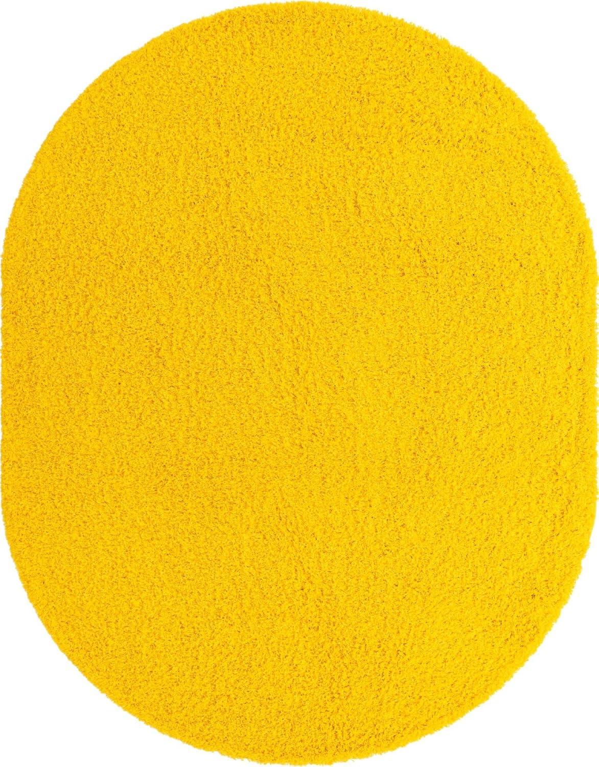 Unique Loom Solid Shag Collection Area Rug (5' 3" x 8' Oval Tuscan Sun Yellow)